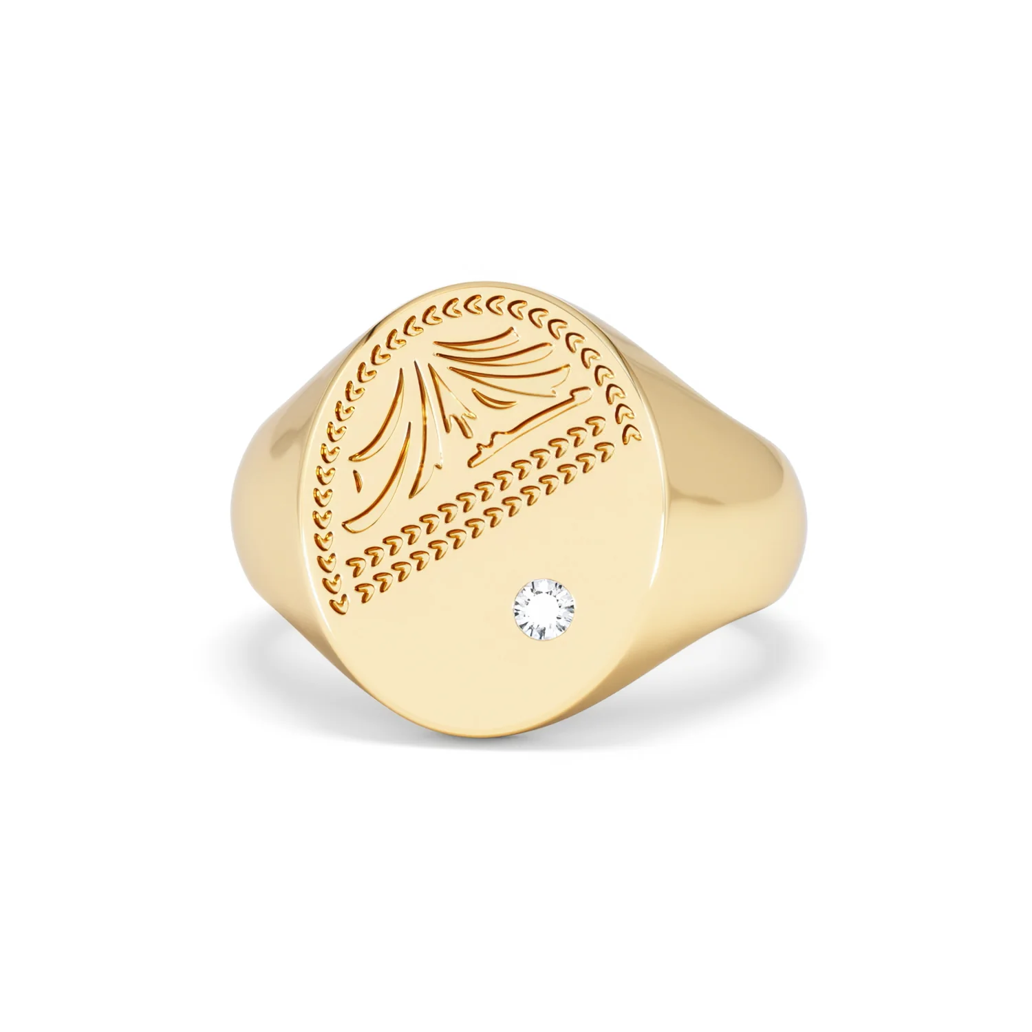 Crest 0.03ct Lab Diamond Men's Oval Signet Ring in 18K Yellow Gold Vermeil - Image 85