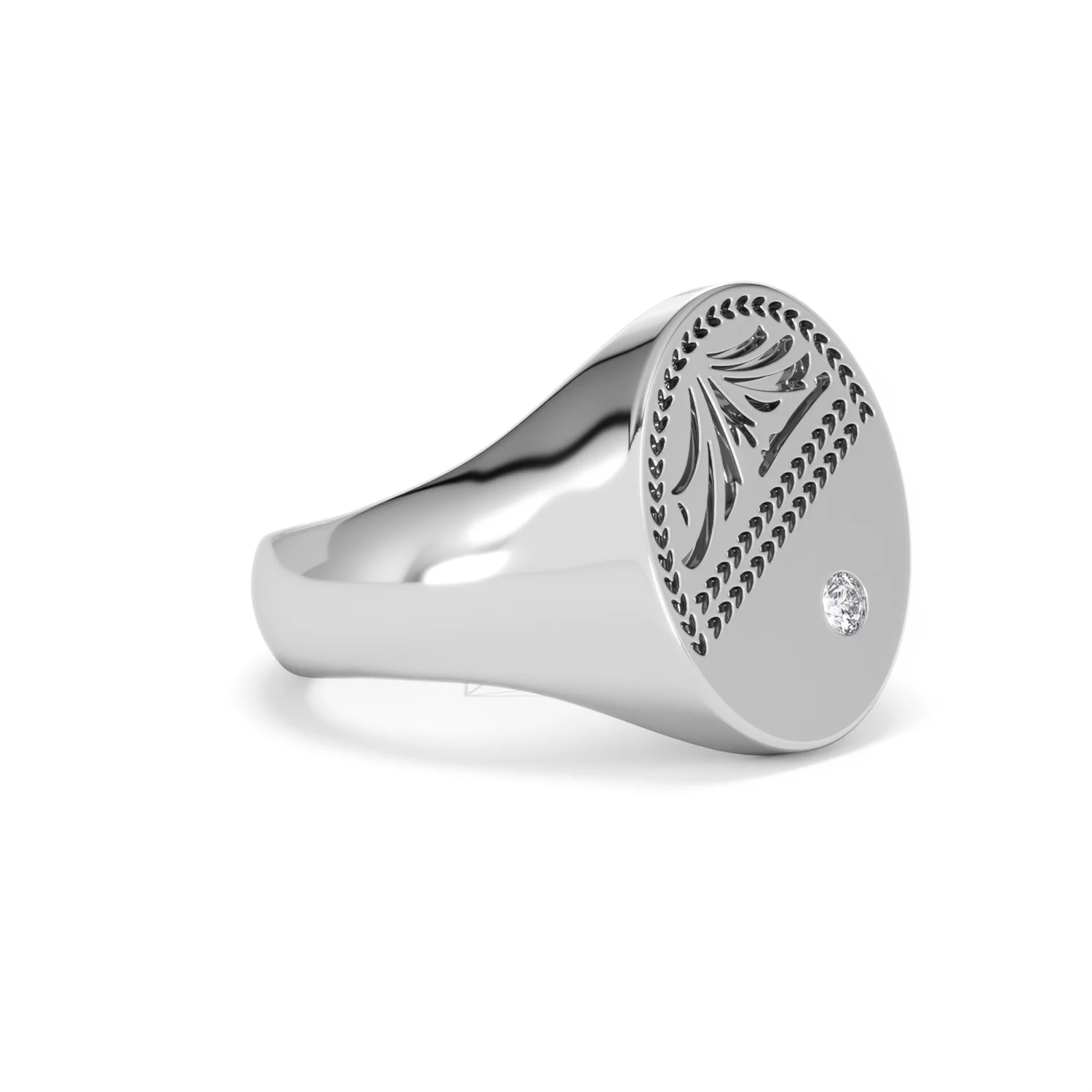 Crest 0.03ct Lab Diamond Men's Oval Signet Ring in Sterling Silver - Image 17