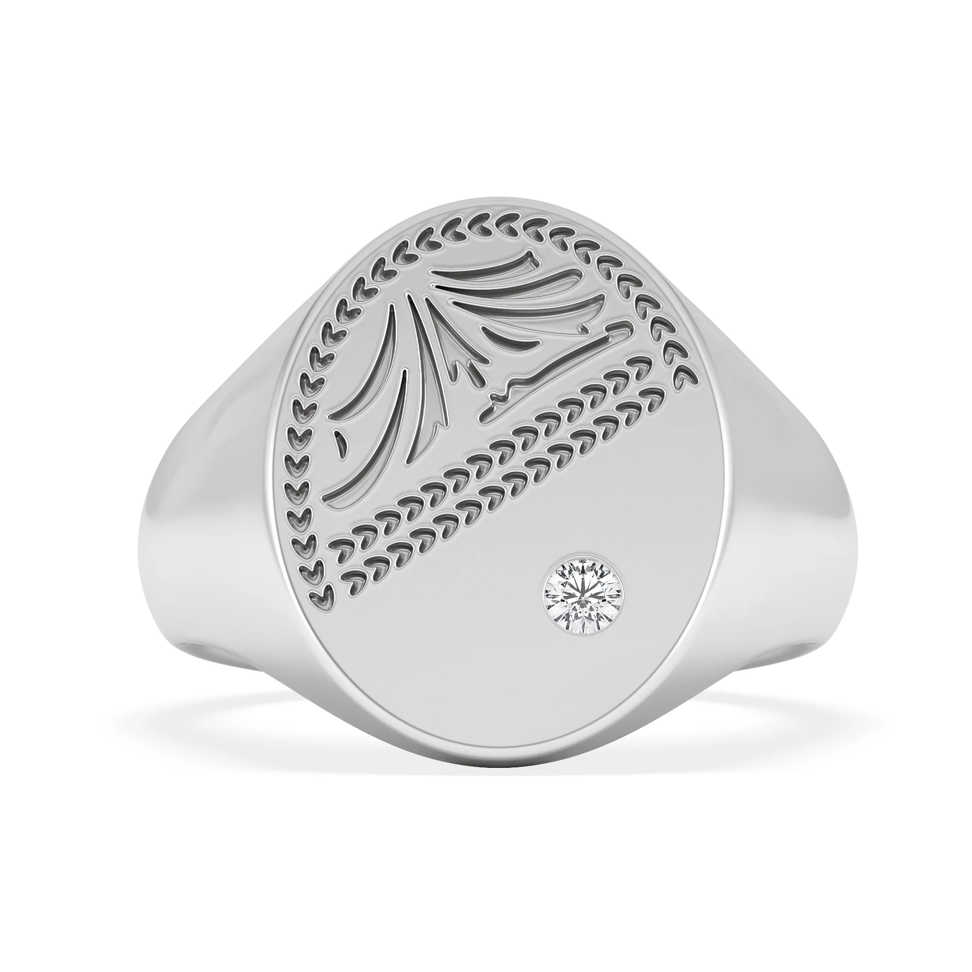 Crest 0.03ct Lab Diamond Men's Oval Signet Ring in Sterling Silver - Image 6