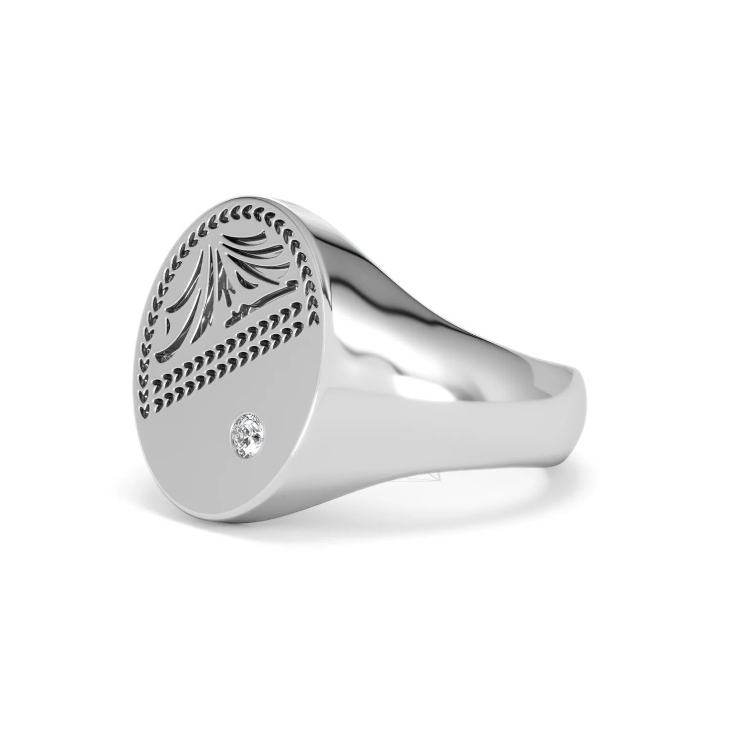 Crest 0.03ct Lab Diamond Men's Oval Signet Ring in Sterling Silver - Image 77