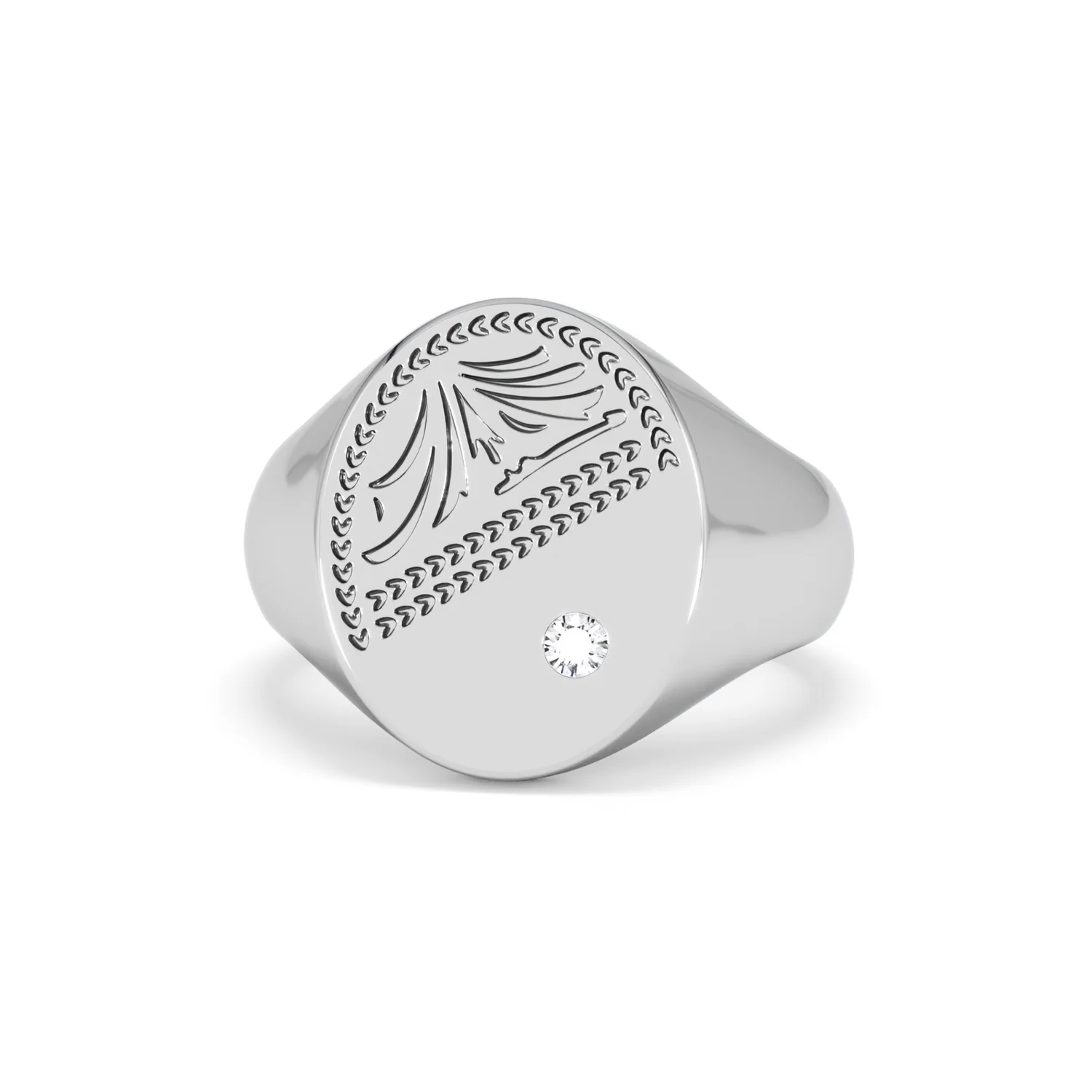 Crest 0.03ct Lab Diamond Men's Oval Signet Ring in Sterling Silver - Image 85