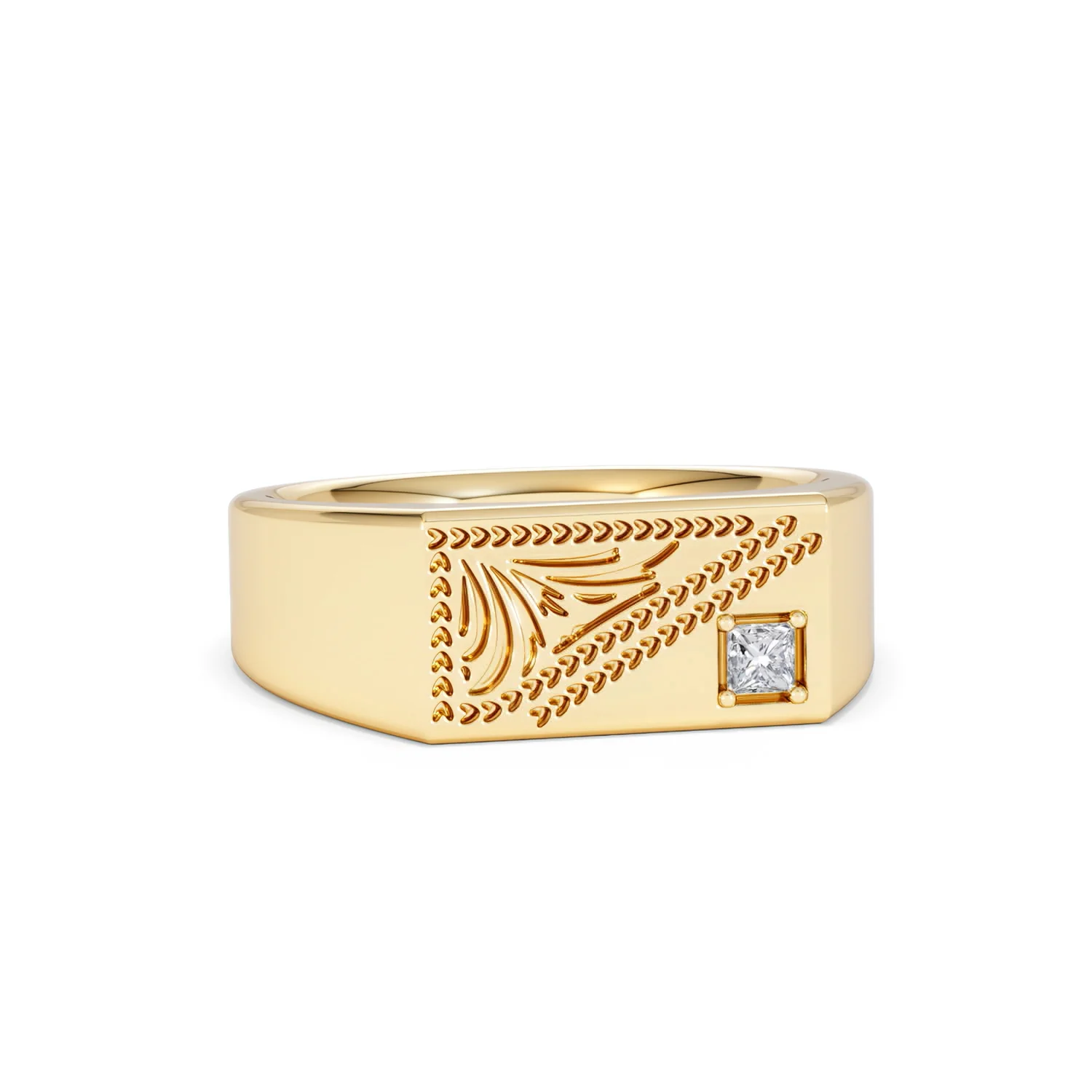 Crest 0.03ct Lab Diamond Men's Rectangle Signet Ring in 18K Yellow Gold Vermeil - Image 11