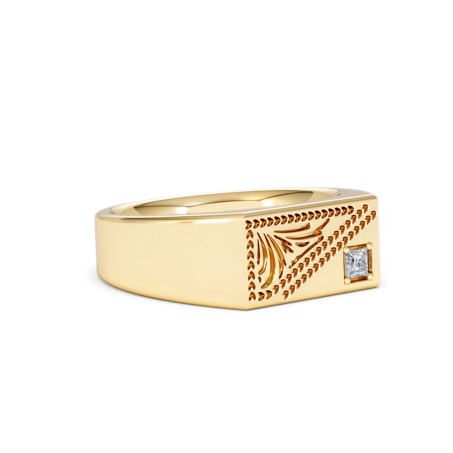Crest 0.03ct Lab Diamond Men's Rectangle Signet Ring in 18K Yellow Gold Vermeil - Image 16