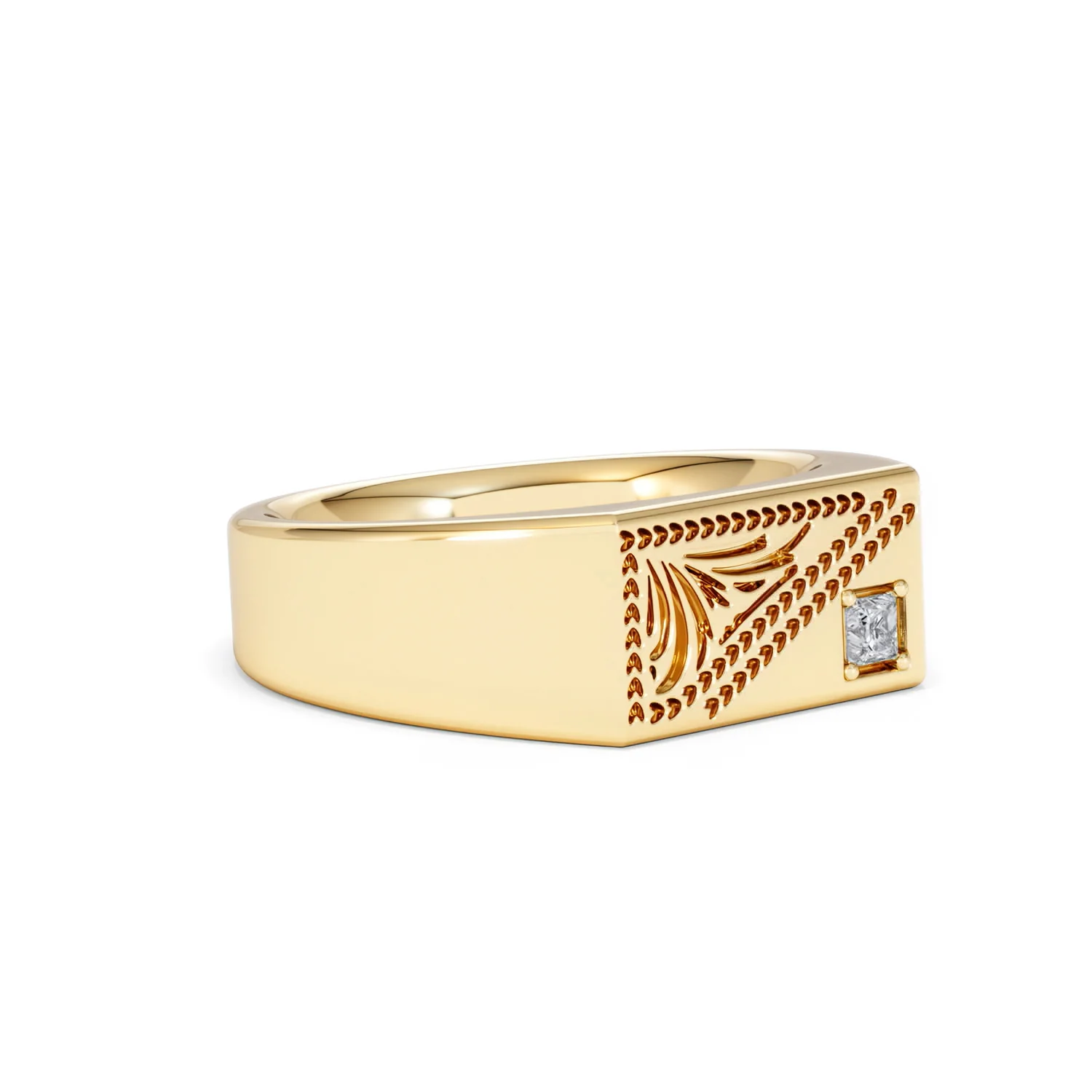 Crest 0.03ct Lab Diamond Men's Rectangle Signet Ring in 18K Yellow Gold Vermeil - Image 17