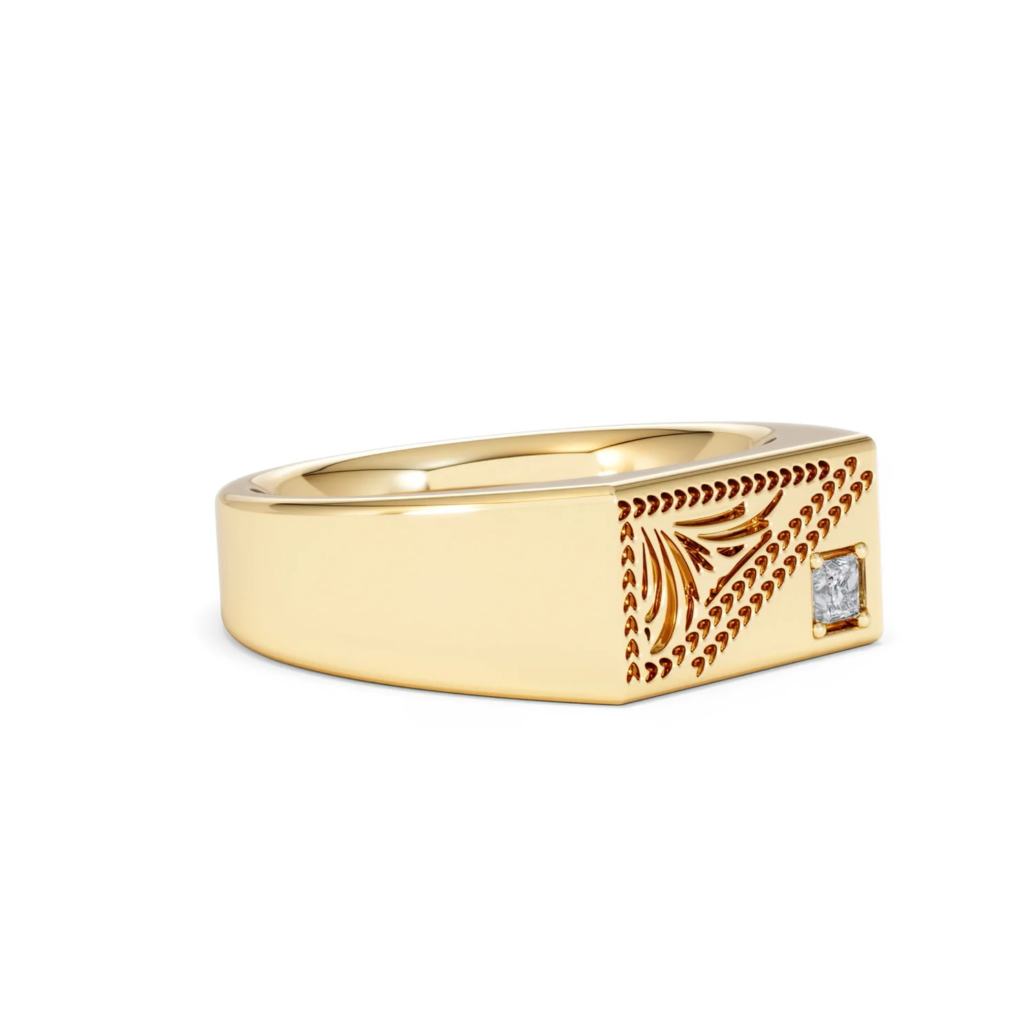 Crest 0.03ct Lab Diamond Men's Rectangle Signet Ring in 18K Yellow Gold Vermeil - Image 18