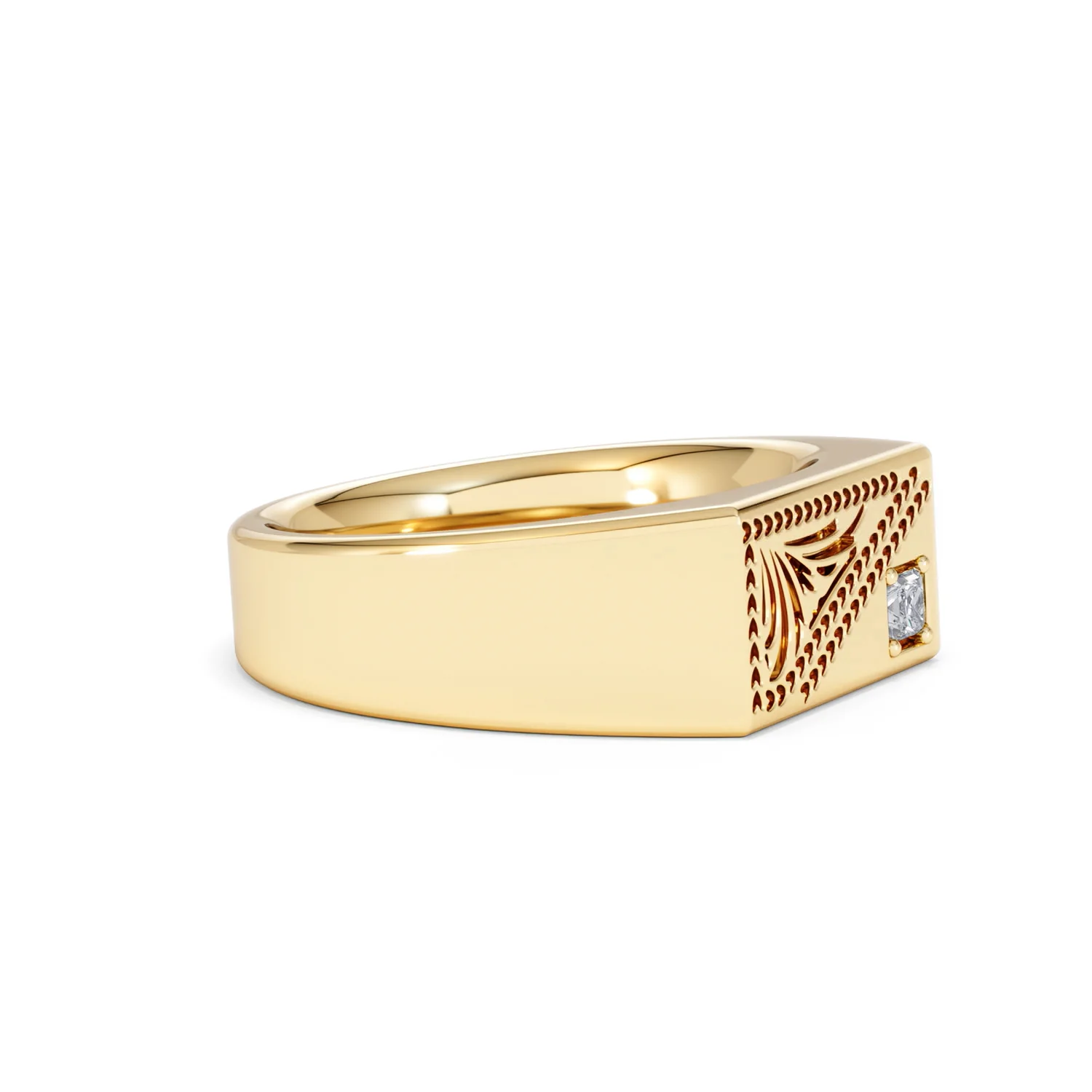 Crest 0.03ct Lab Diamond Men's Rectangle Signet Ring in 18K Yellow Gold Vermeil - Image 21