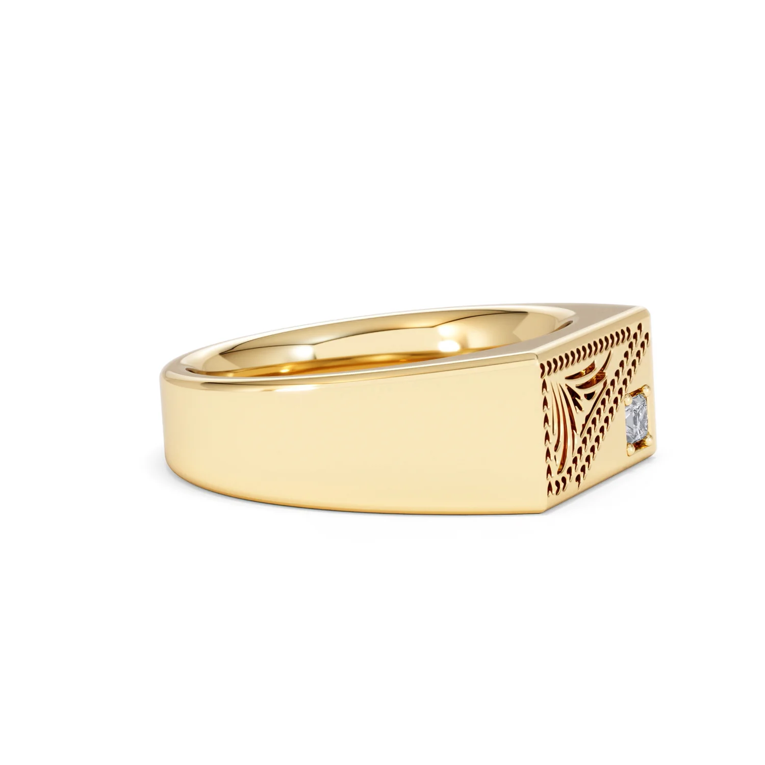 Crest 0.03ct Lab Diamond Men's Rectangle Signet Ring in 18K Yellow Gold Vermeil - Image 22