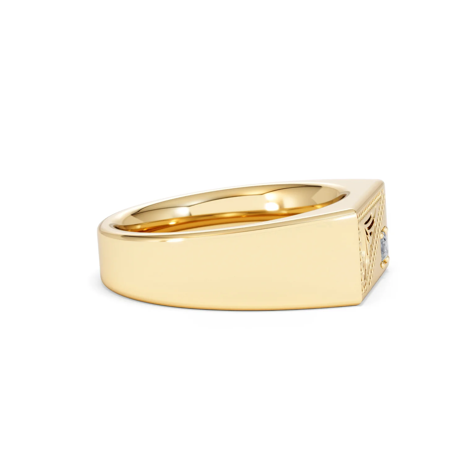 Crest 0.03ct Lab Diamond Men's Rectangle Signet Ring in 18K Yellow Gold Vermeil - Image 25