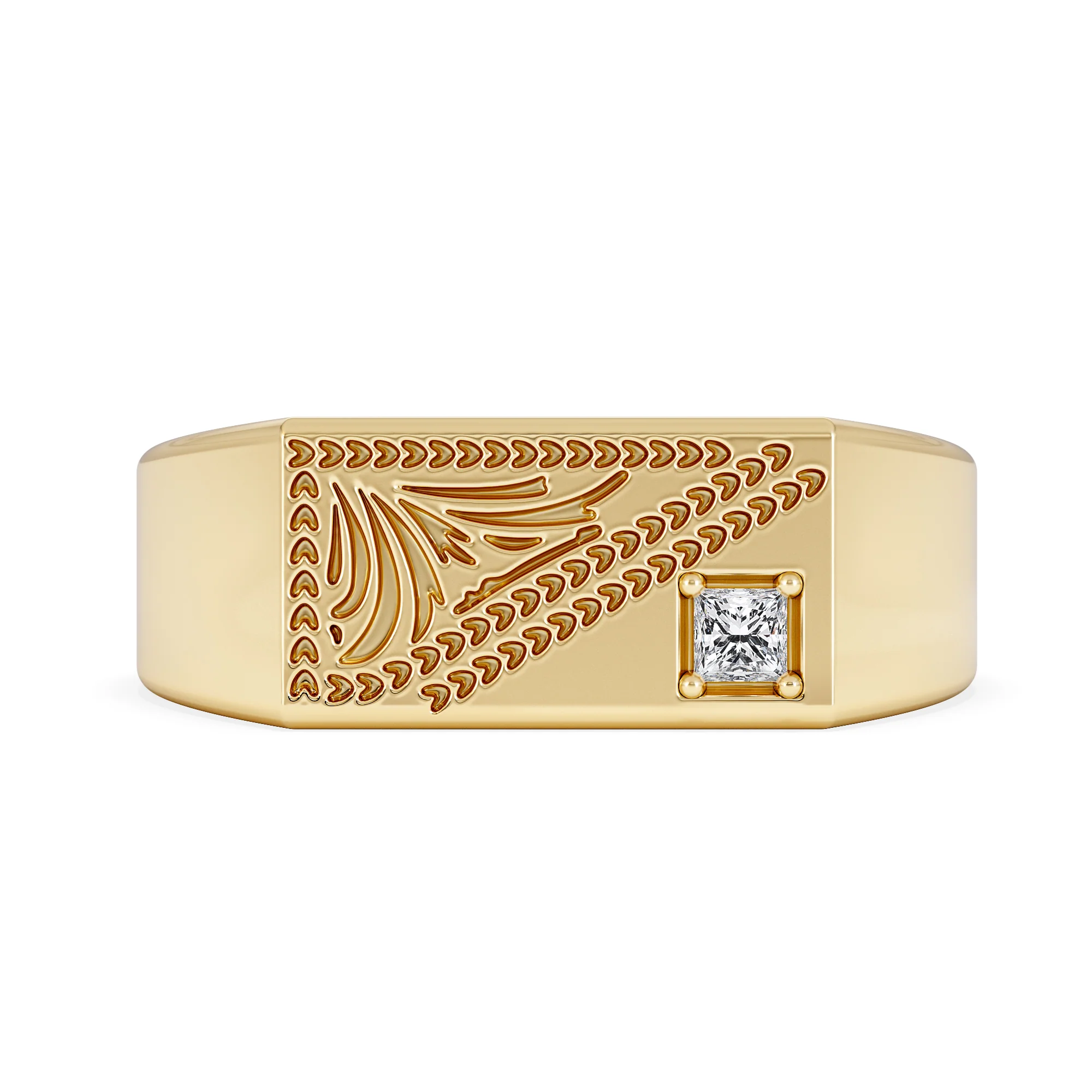 Crest 0.03ct Lab Diamond Men's Rectangle Signet Ring in 18K Yellow Gold Vermeil - Image 7