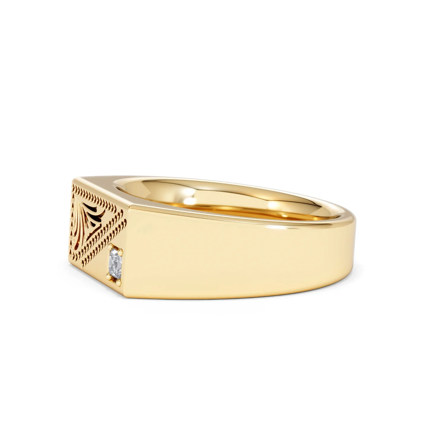 Crest 0.03ct Lab Diamond Men's Rectangle Signet Ring in 18K Yellow Gold Vermeil - Image 73
