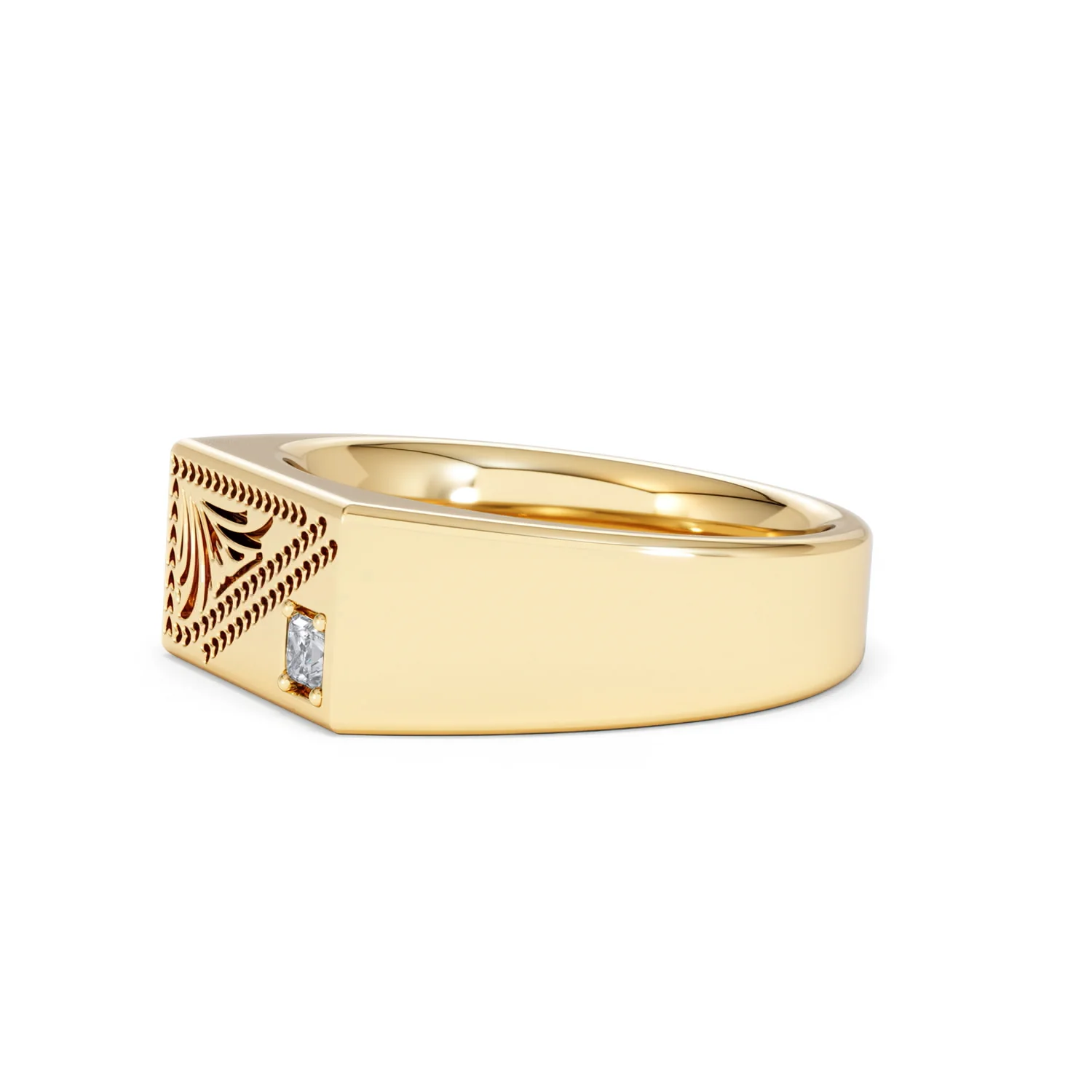 Crest 0.03ct Lab Diamond Men's Rectangle Signet Ring in 18K Yellow Gold Vermeil - Image 74