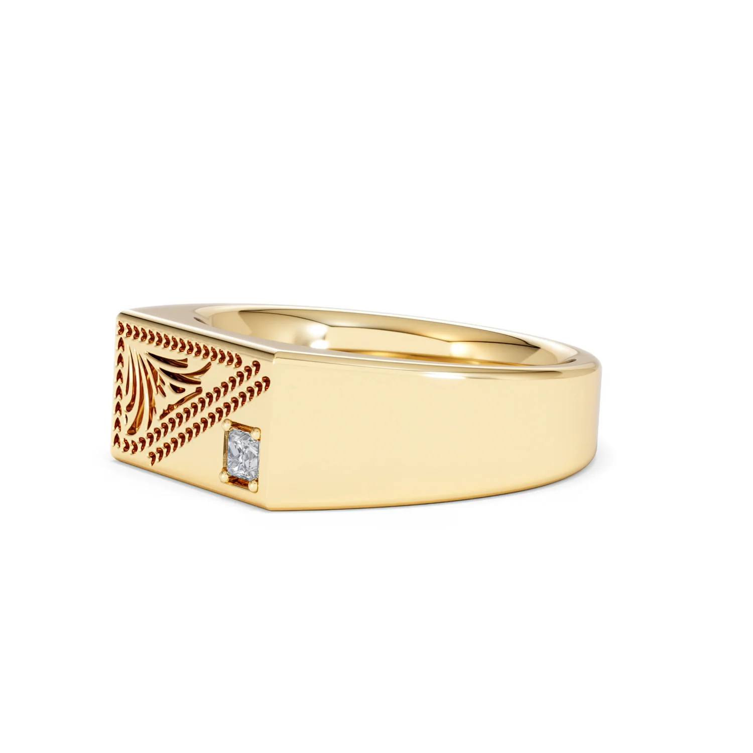 Crest 0.03ct Lab Diamond Men's Rectangle Signet Ring in 18K Yellow Gold Vermeil - Image 76