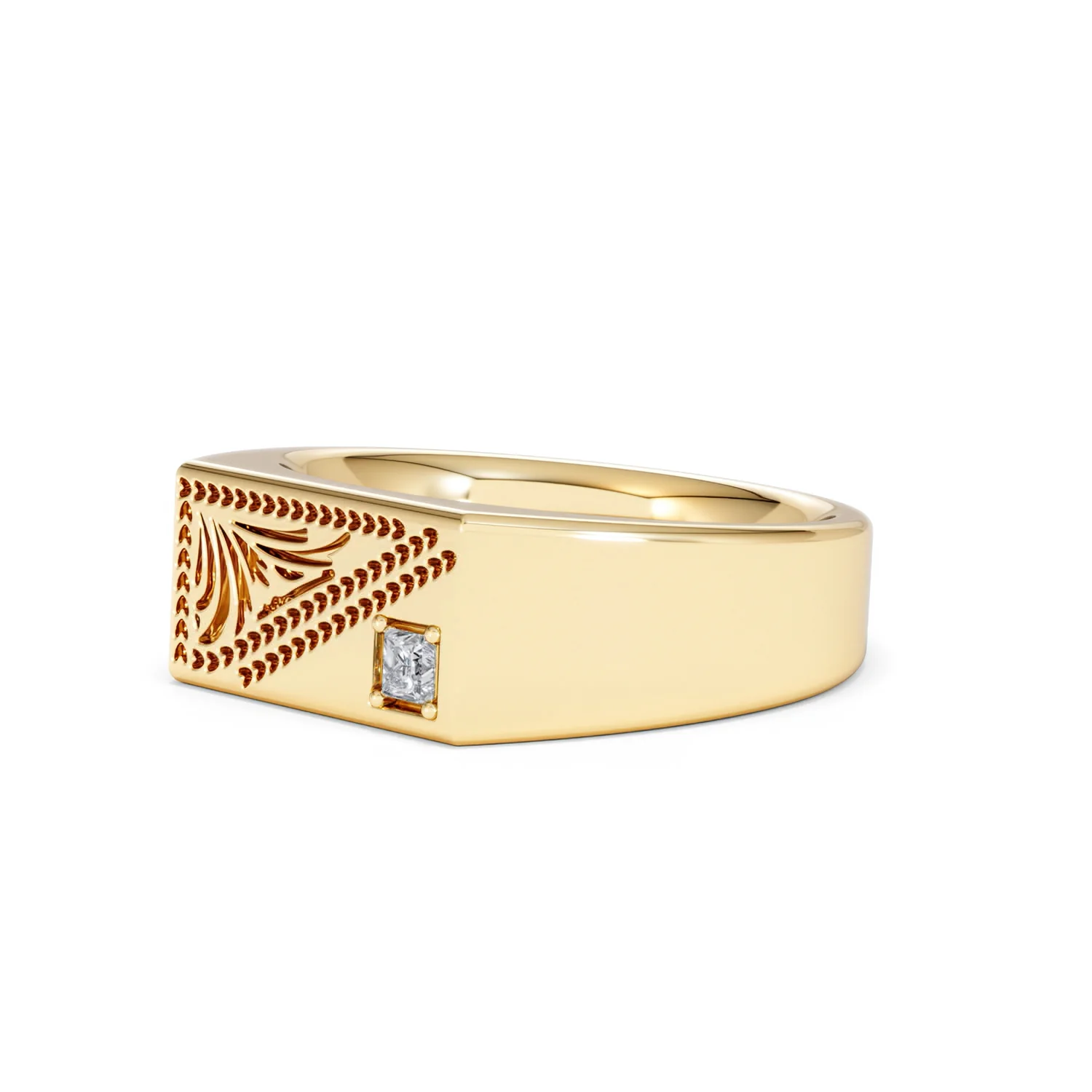 Crest 0.03ct Lab Diamond Men's Rectangle Signet Ring in 18K Yellow Gold Vermeil - Image 78