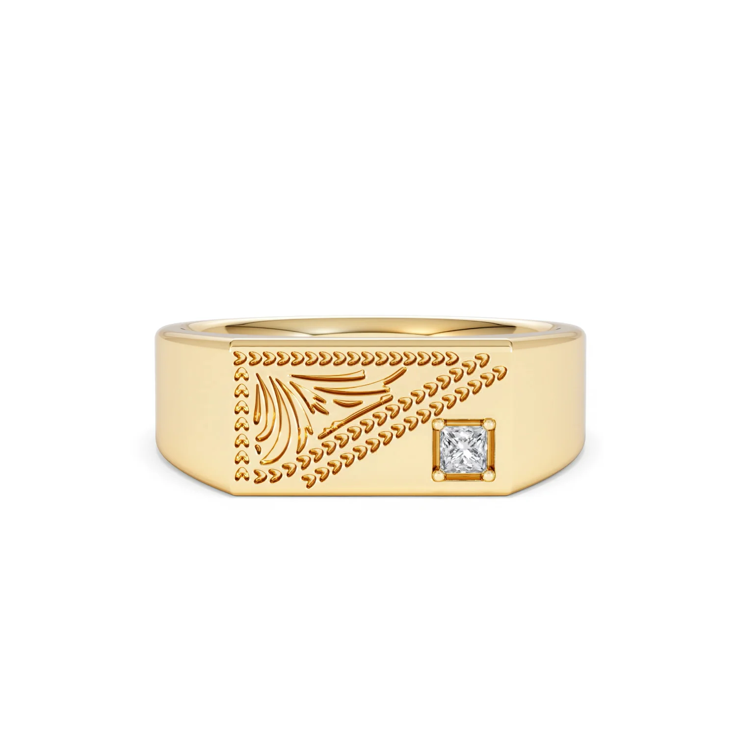 Crest 0.03ct Lab Diamond Men's Rectangle Signet Ring in 18K Yellow Gold Vermeil - Image 8