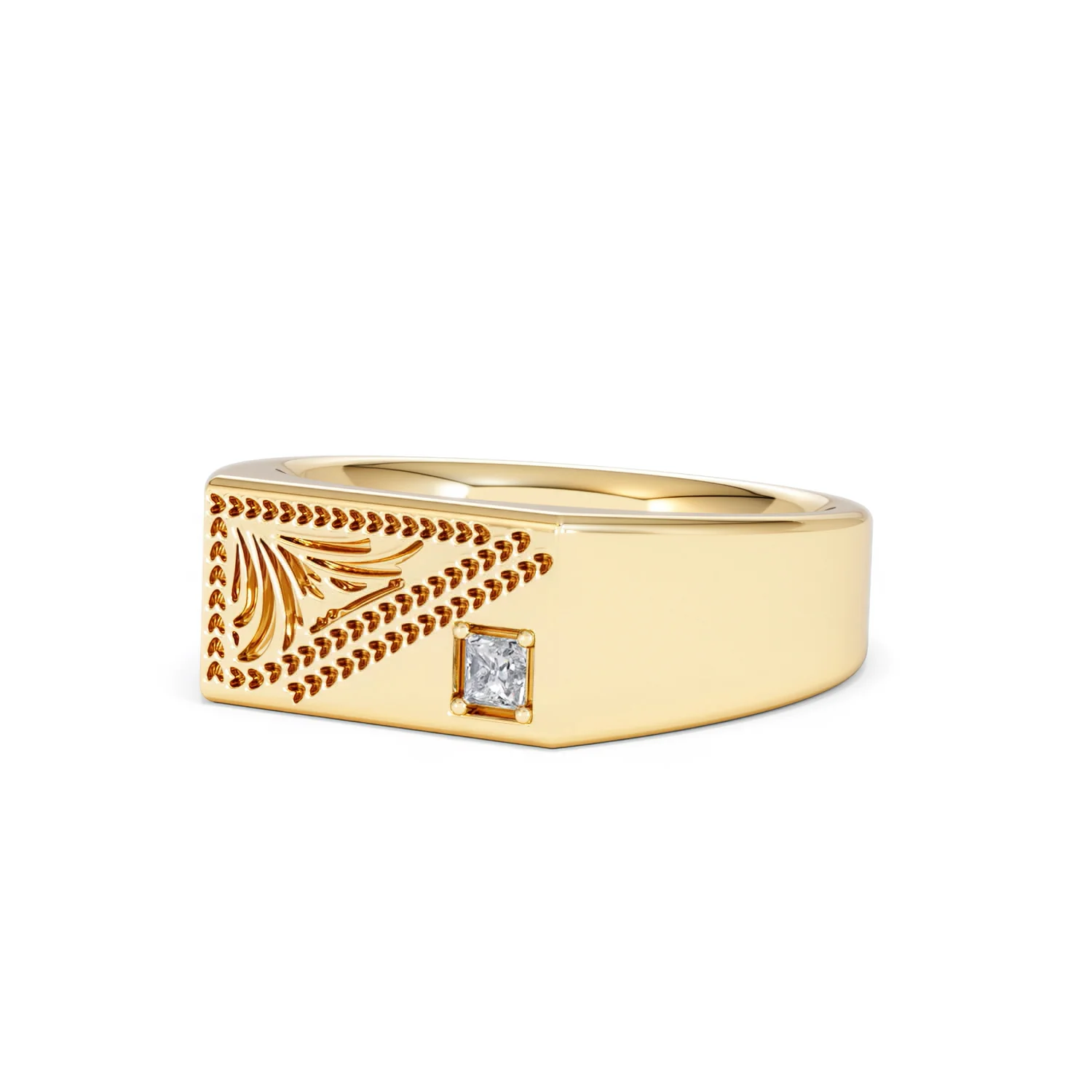 Crest 0.03ct Lab Diamond Men's Rectangle Signet Ring in 18K Yellow Gold Vermeil - Image 81