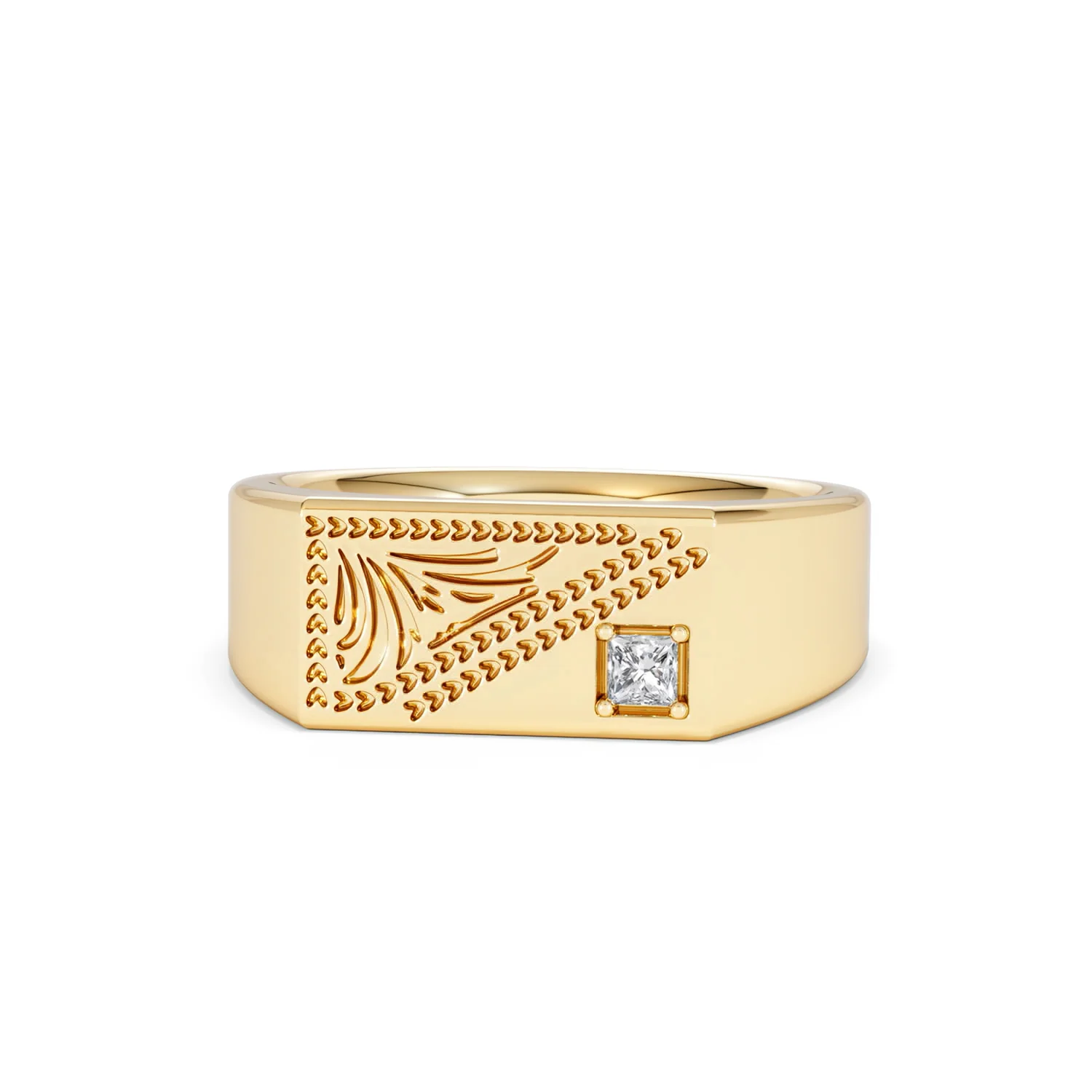 Crest 0.03ct Lab Diamond Men's Rectangle Signet Ring in 18K Yellow Gold Vermeil - Image 86
