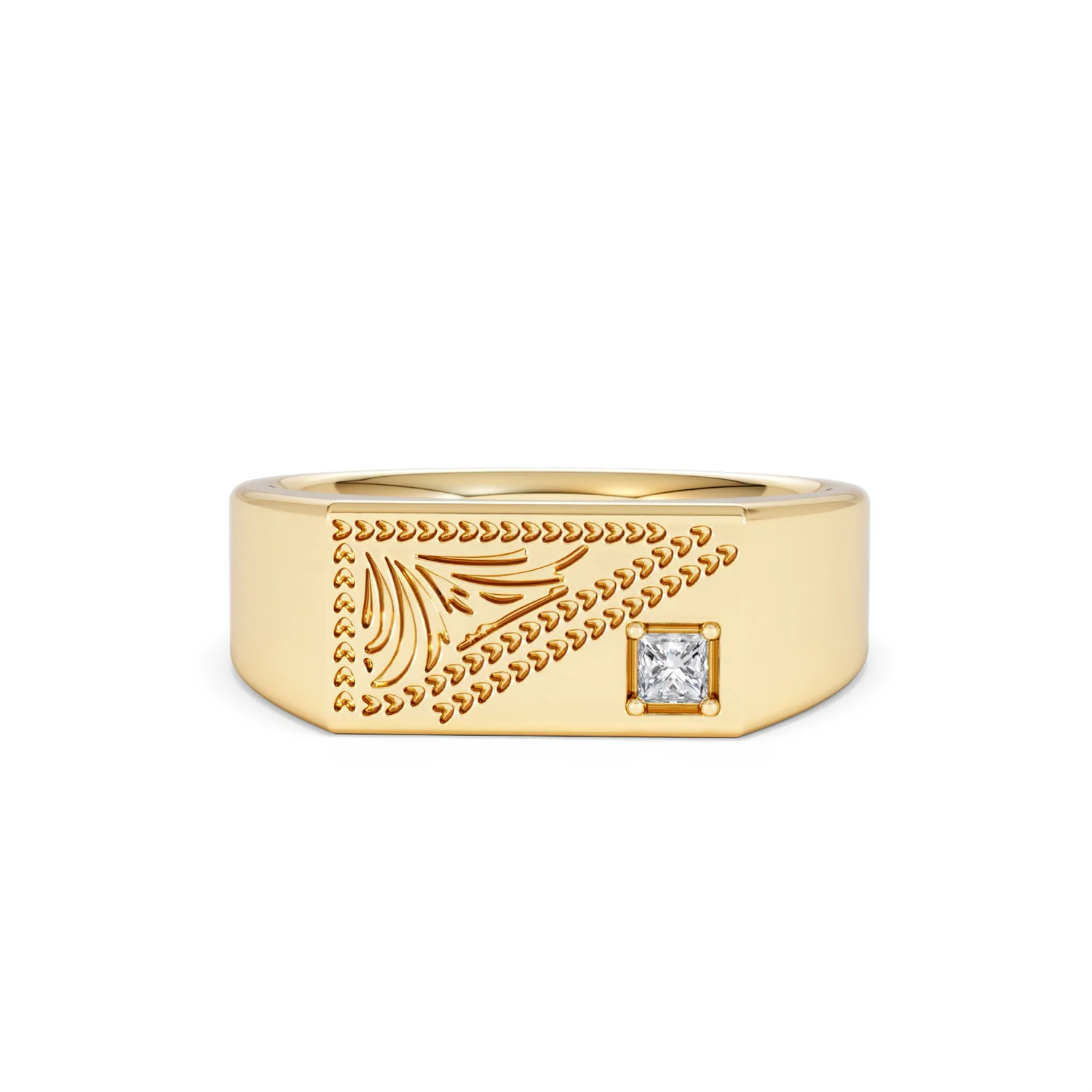 Crest 0.03ct Lab Diamond Men's Rectangle Signet Ring in 18K Yellow Gold Vermeil - Image 87