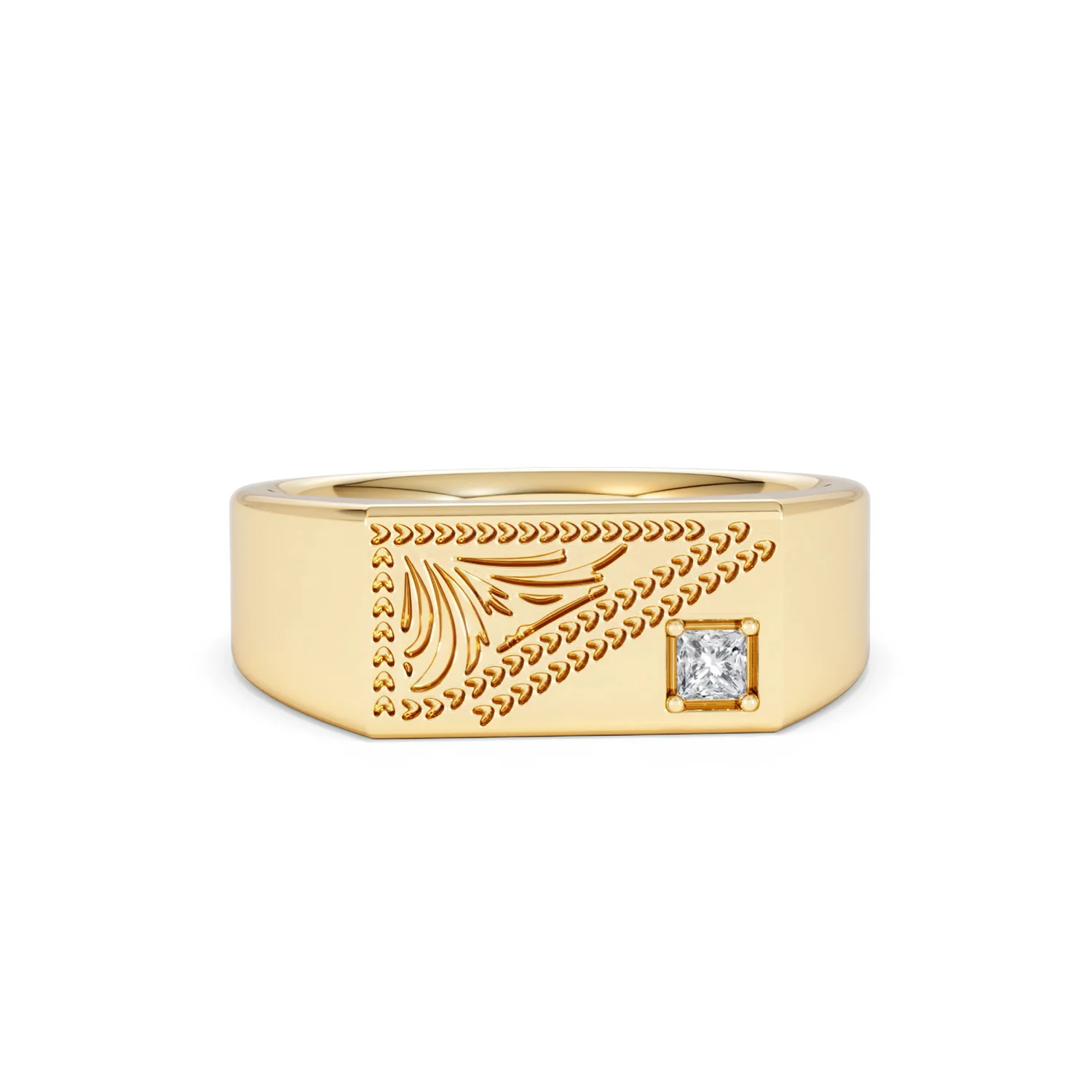Crest 0.03ct Lab Diamond Men's Rectangle Signet Ring in 18K Yellow Gold Vermeil - Image 9