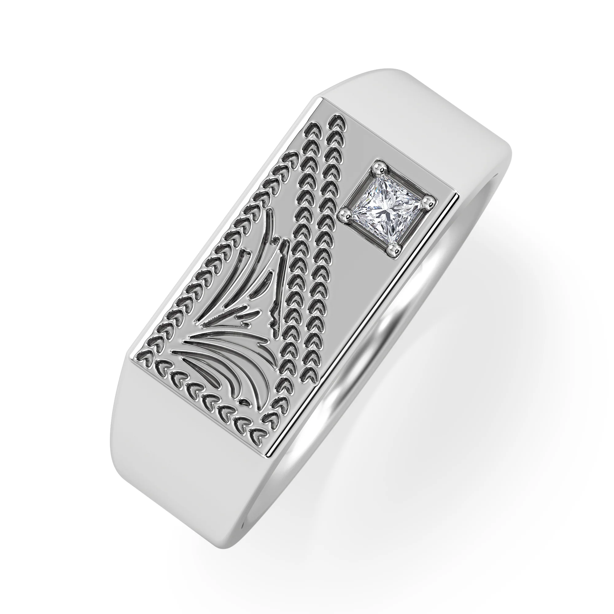 Crest 0.03ct Lab Diamond Men's Rectangle Signet Ring in Sterling Silver