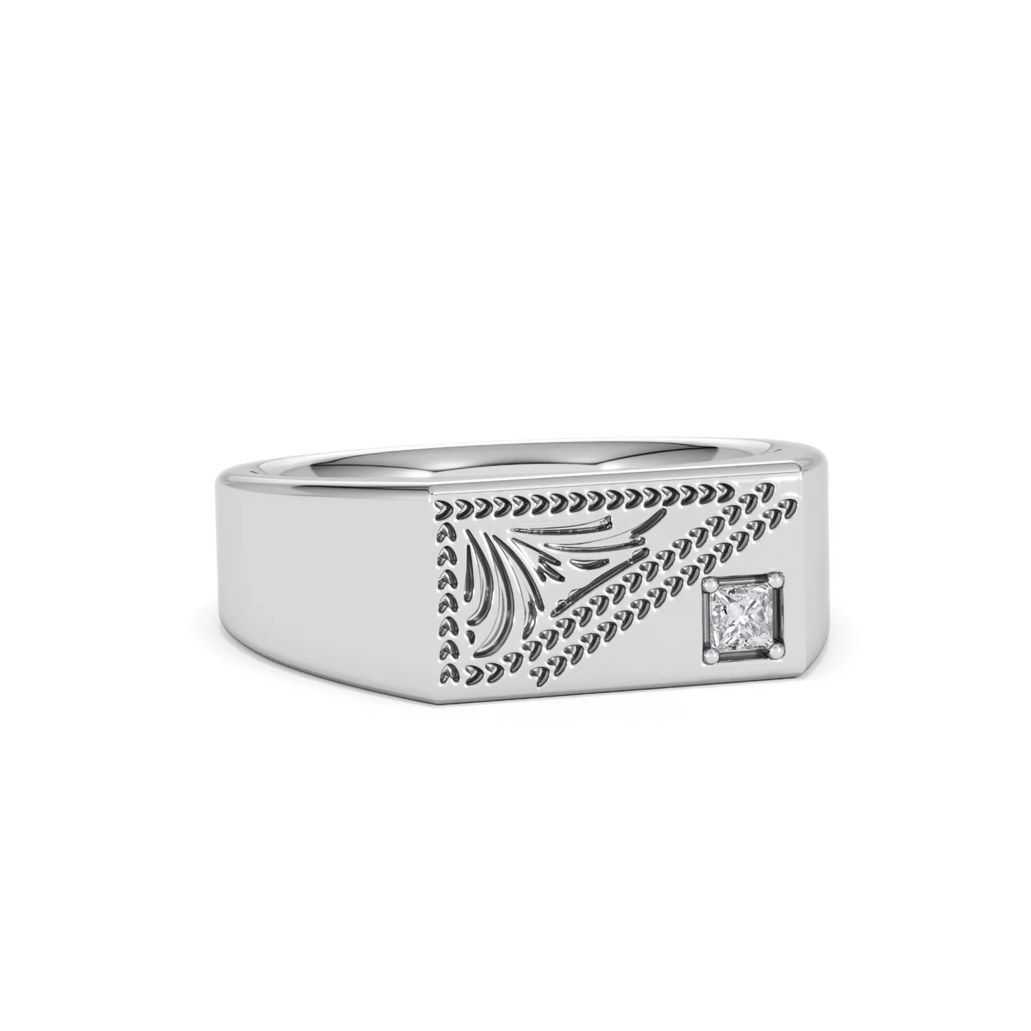 Crest 0.03ct Lab Diamond Men's Rectangle Signet Ring in Sterling Silver - Image 12