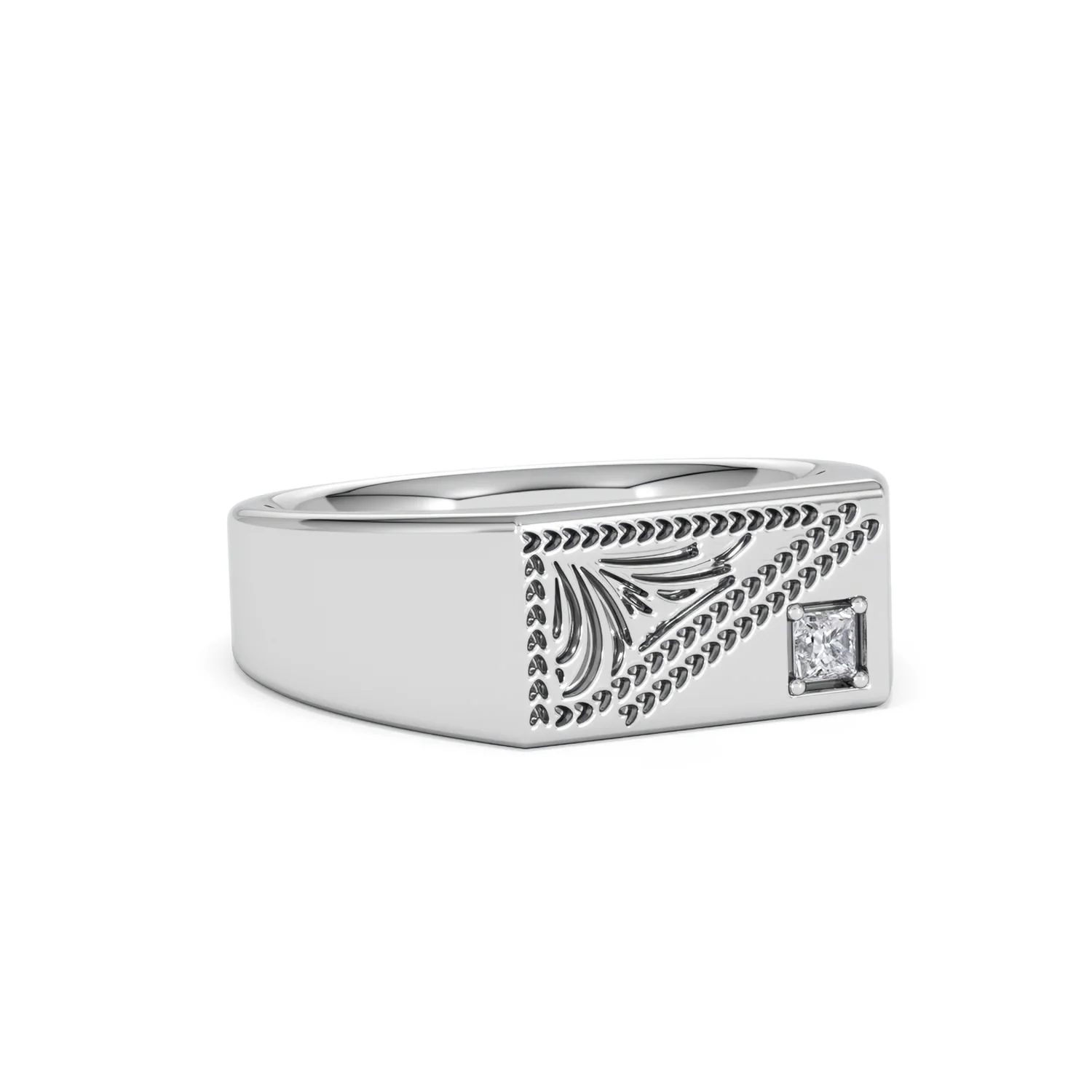 Crest 0.03ct Lab Diamond Men's Rectangle Signet Ring in Sterling Silver - Image 14
