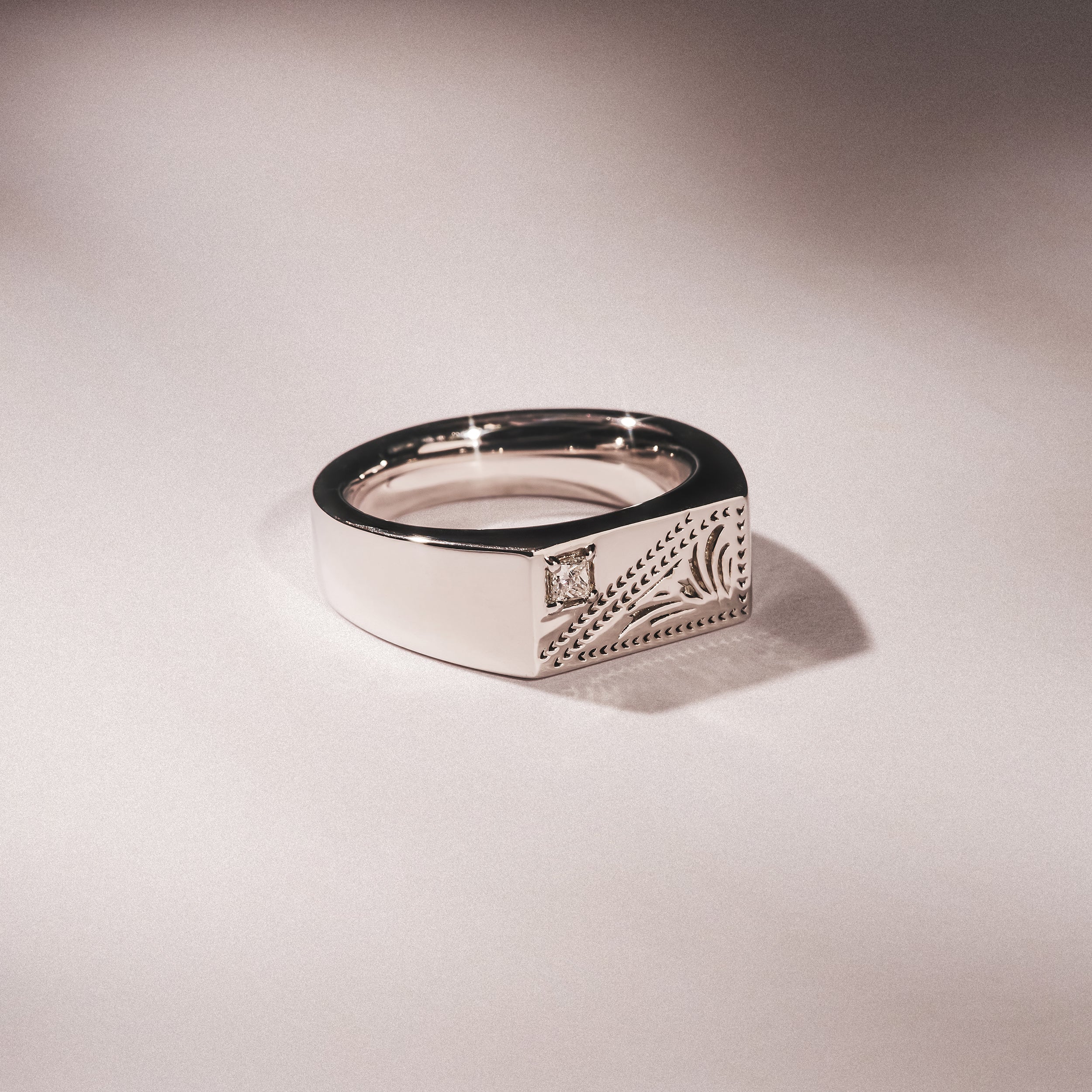 Crest 0.03ct Lab Diamond Men's Rectangle Signet Ring in Sterling Silver - Image 6
