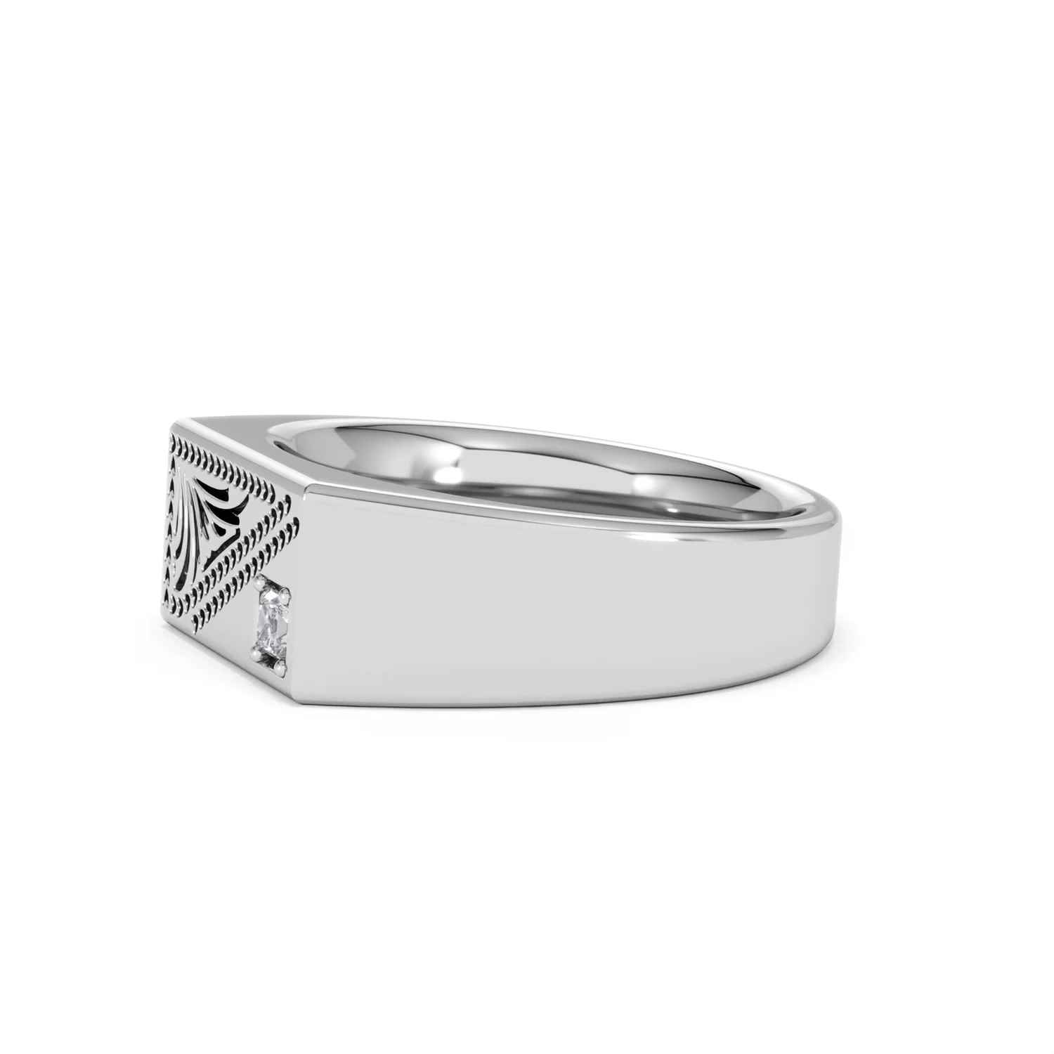 Crest 0.03ct Lab Diamond Men's Rectangle Signet Ring in Sterling Silver - Image 73