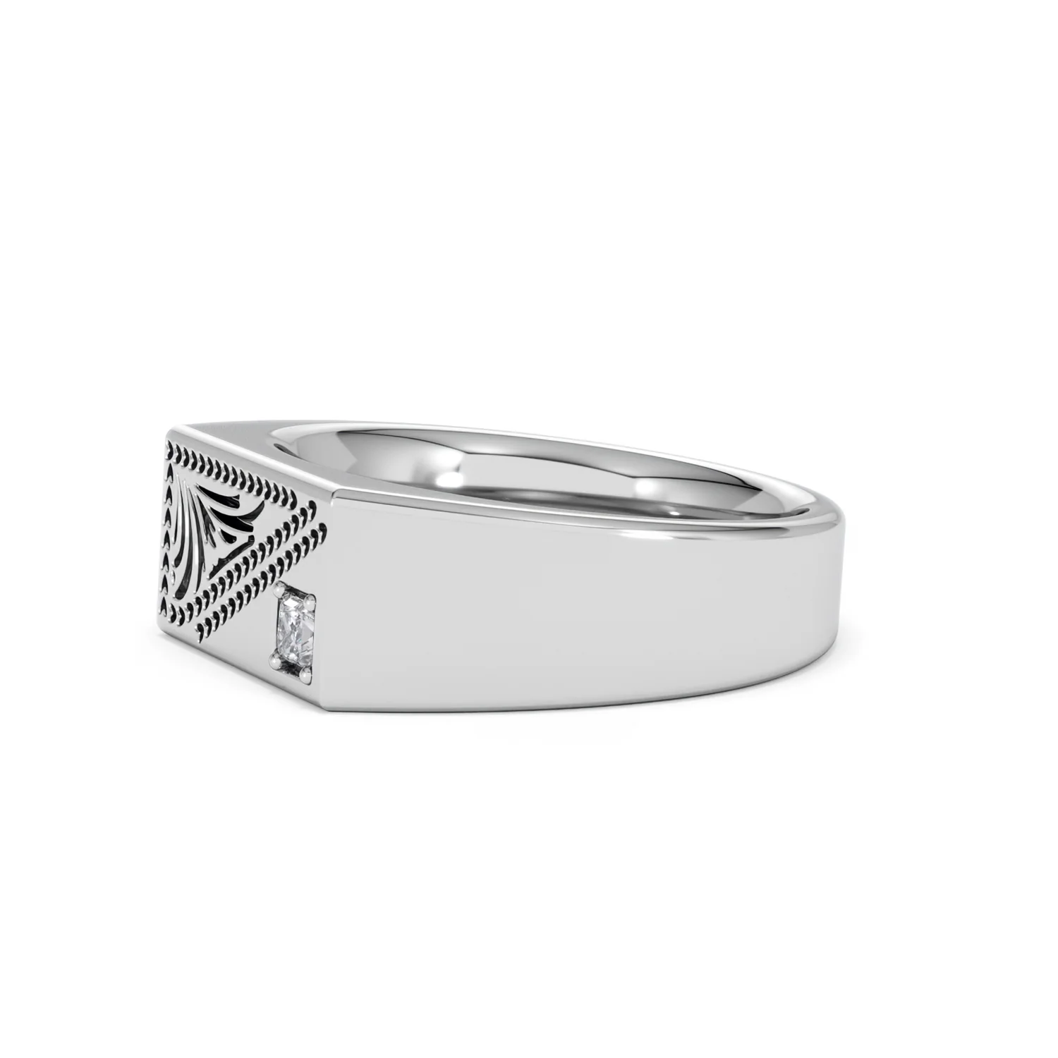 Crest 0.03ct Lab Diamond Men's Rectangle Signet Ring in Sterling Silver - Image 74