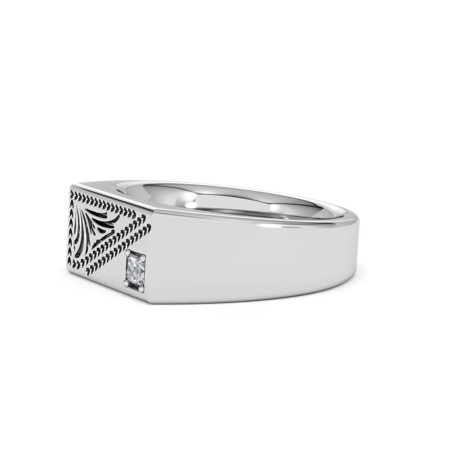 Crest 0.03ct Lab Diamond Men's Rectangle Signet Ring in Sterling Silver - Image 75