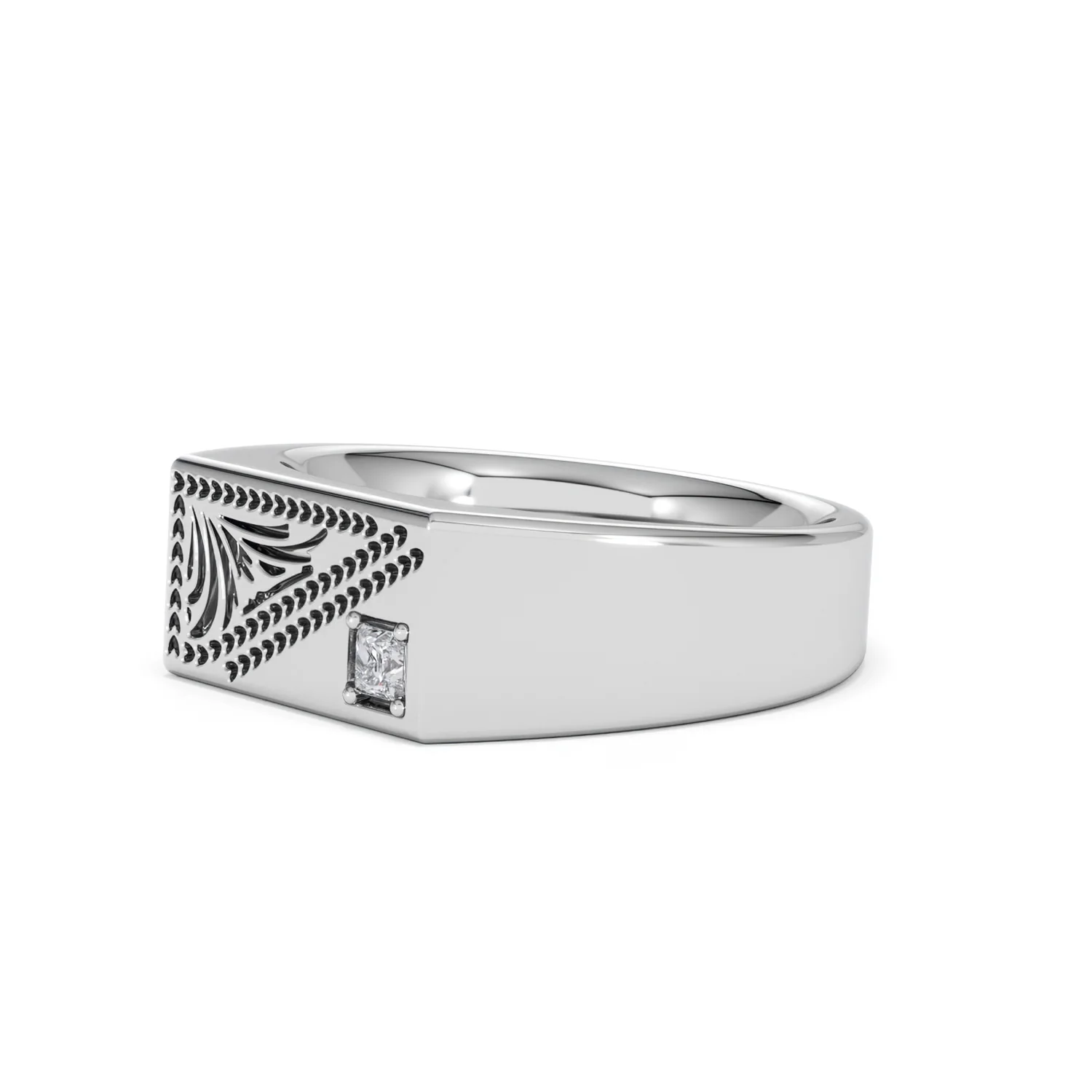 Crest 0.03ct Lab Diamond Men's Rectangle Signet Ring in Sterling Silver - Image 77
