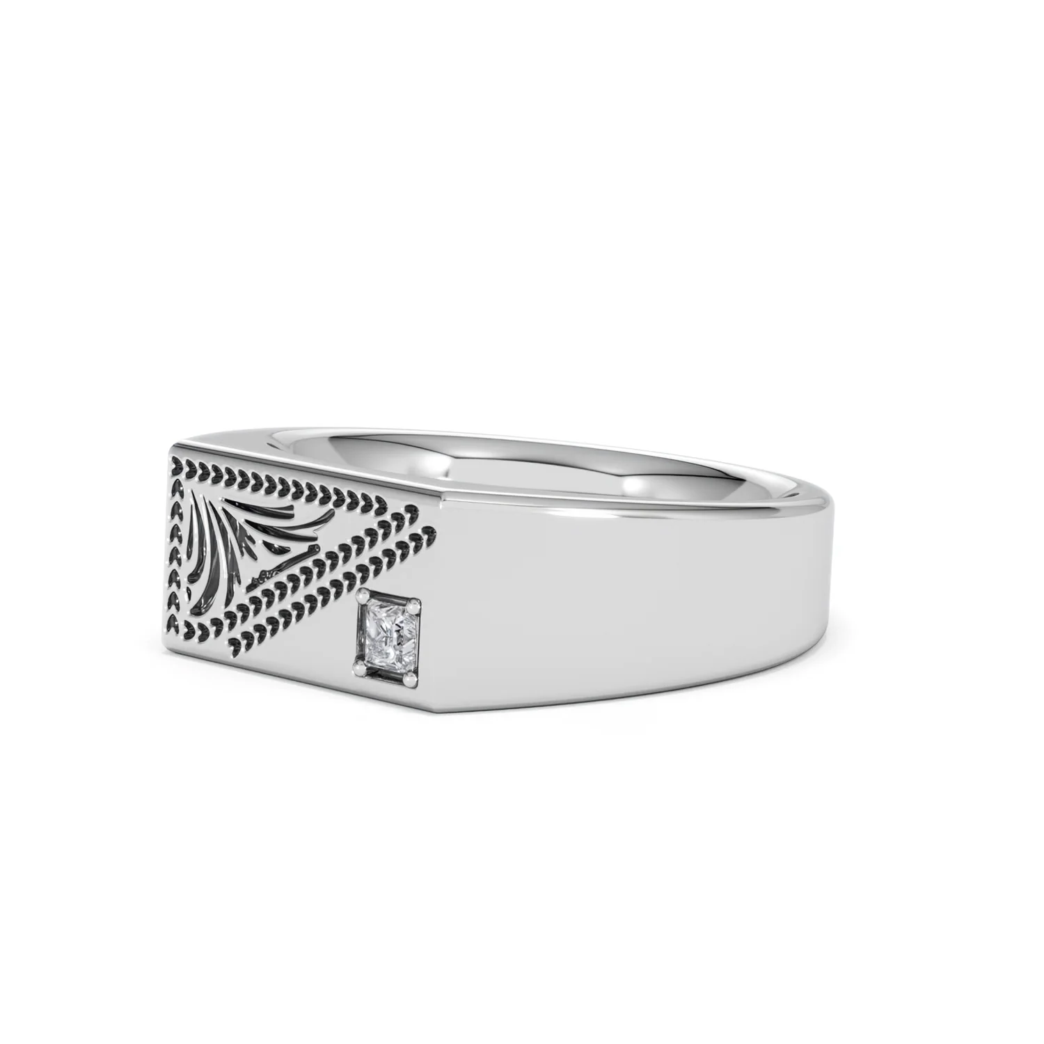 Crest 0.03ct Lab Diamond Men's Rectangle Signet Ring in Sterling Silver - Image 78