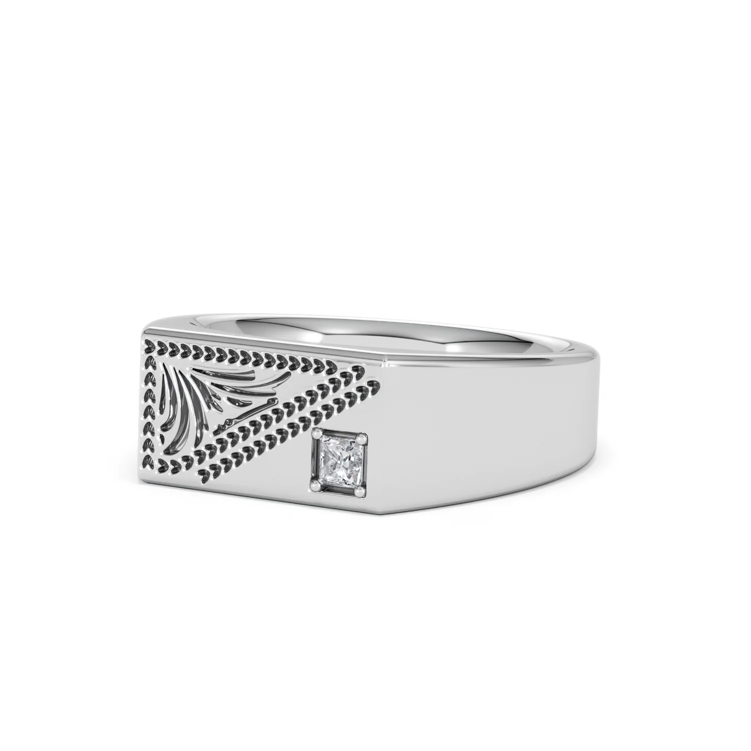 Crest 0.03ct Lab Diamond Men's Rectangle Signet Ring in Sterling Silver - Image 81
