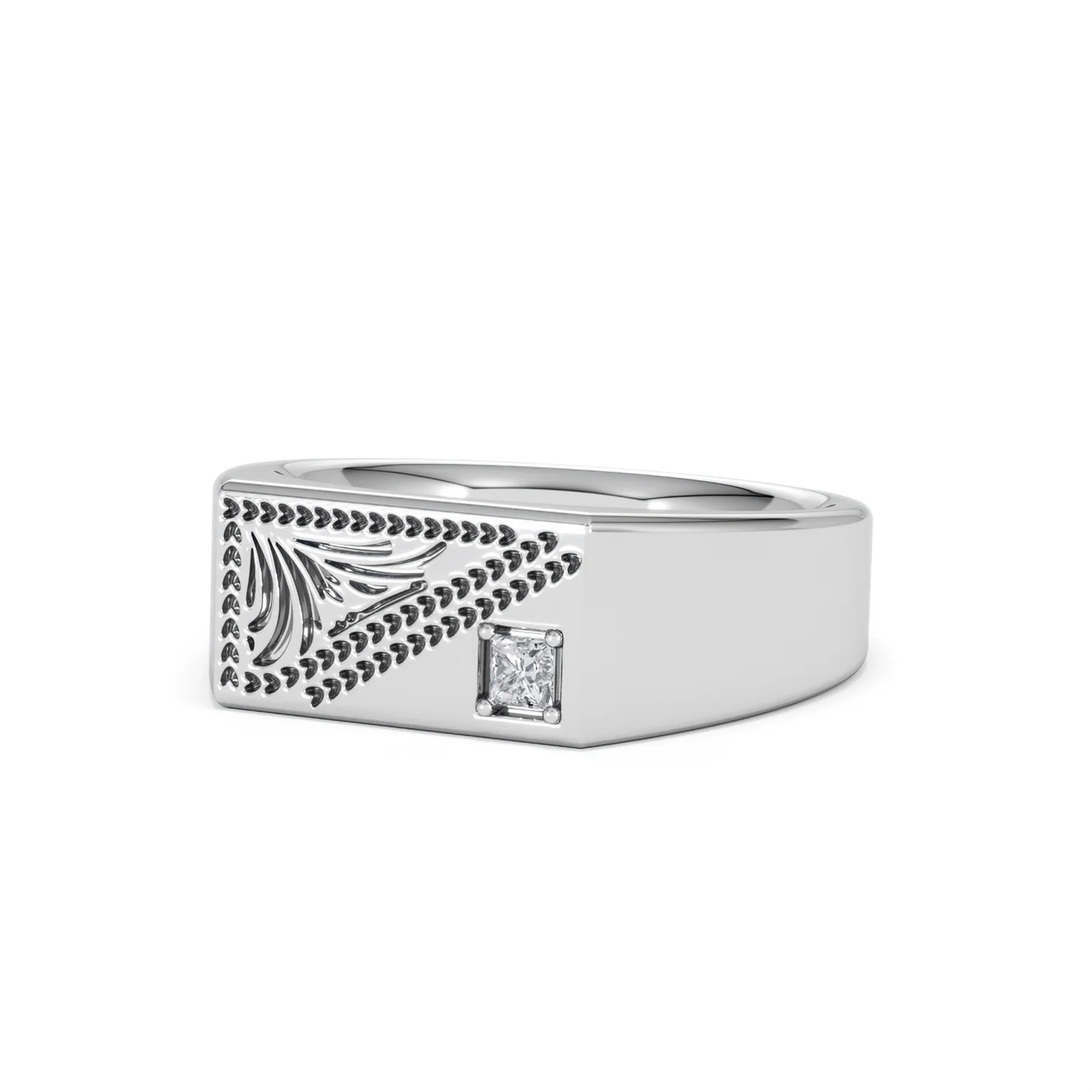Crest 0.03ct Lab Diamond Men's Rectangle Signet Ring in Sterling Silver - Image 82
