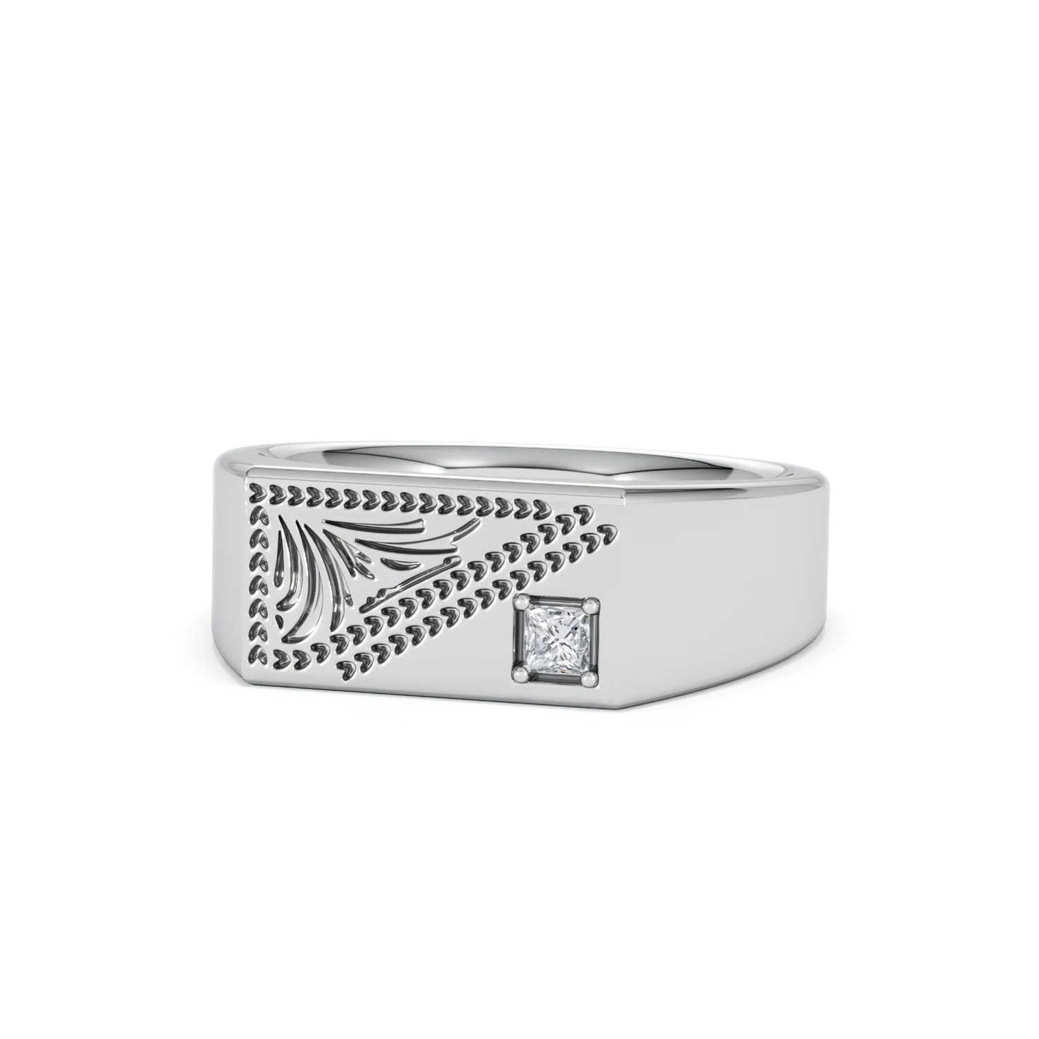Crest 0.03ct Lab Diamond Men's Rectangle Signet Ring in Sterling Silver - Image 84