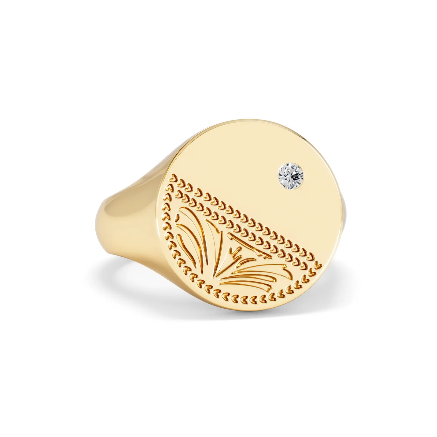 Crest 0.03ct Lab Diamond Men's Round Signet Ring in 18K Yellow Gold Vermeil - Image 11