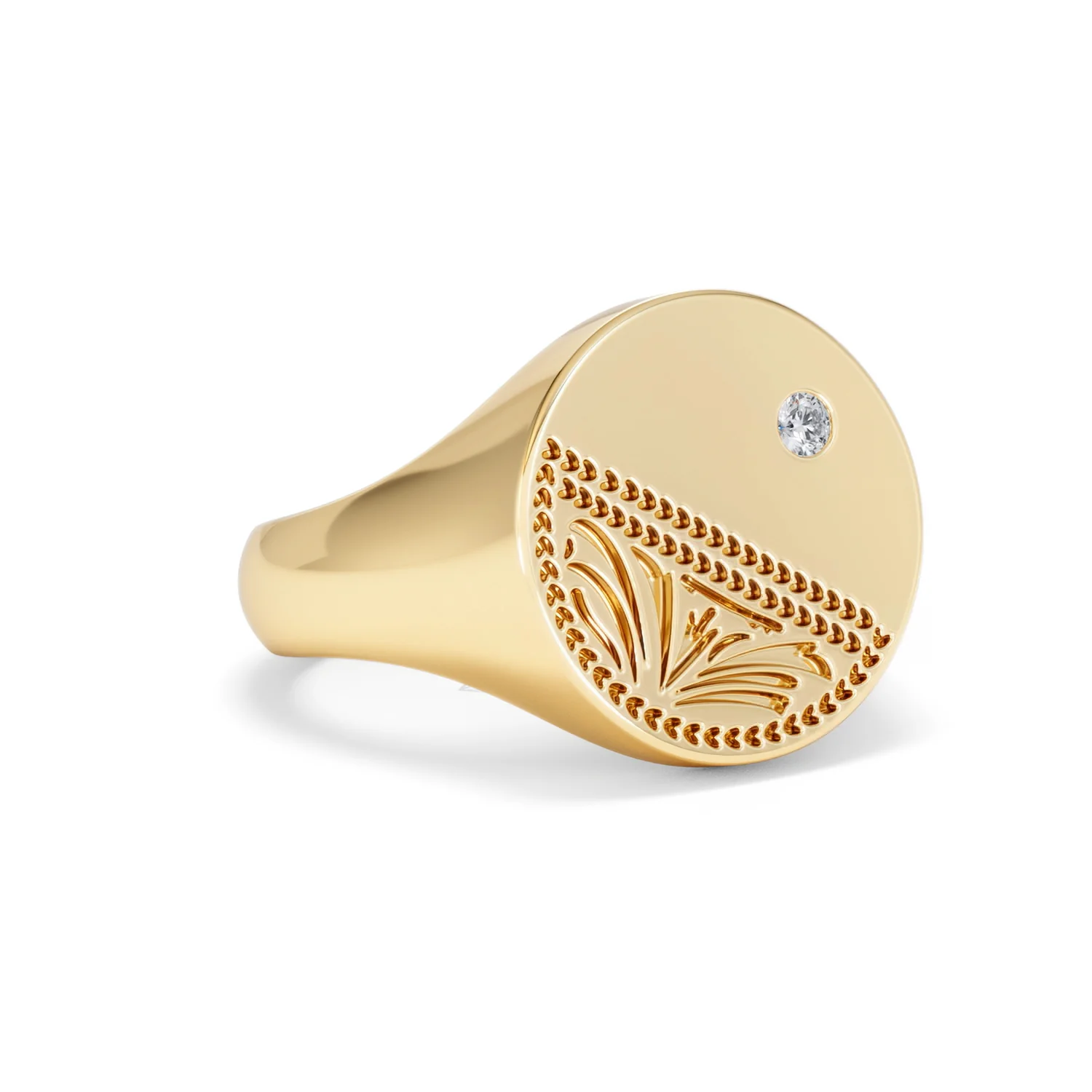 Crest 0.03ct Lab Diamond Men's Round Signet Ring in 18K Yellow Gold Vermeil - Image 15