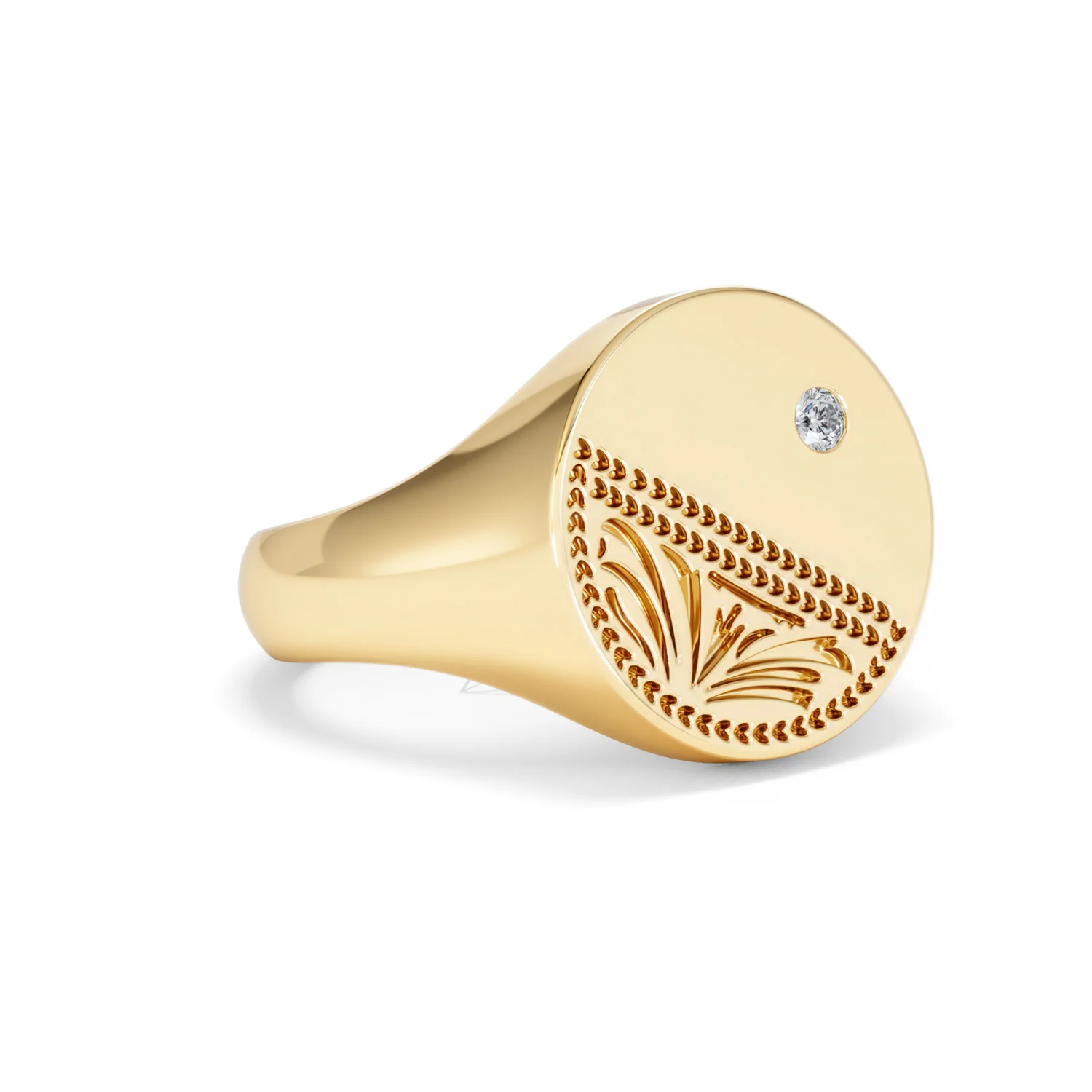 Crest 0.03ct Lab Diamond Men's Round Signet Ring in 18K Yellow Gold Vermeil - Image 16