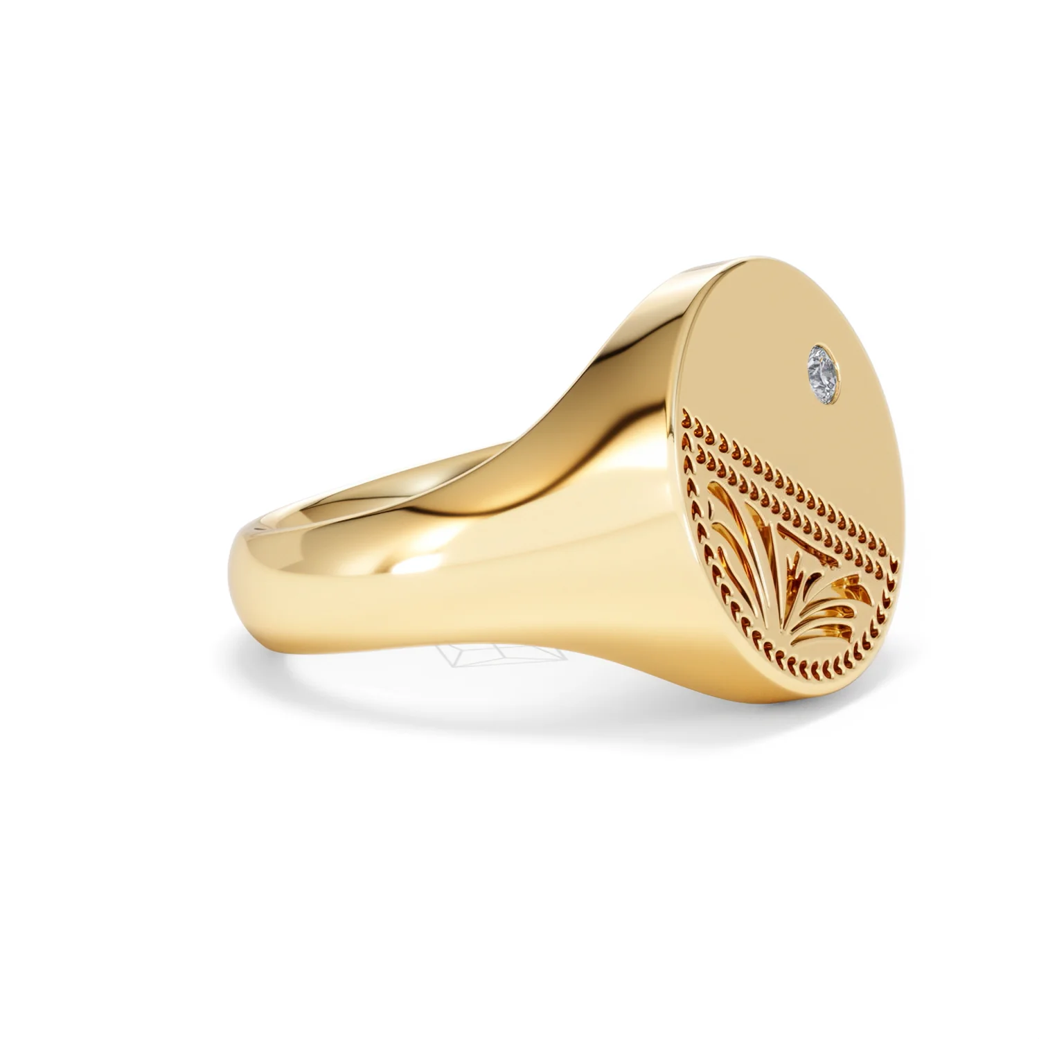 Crest 0.03ct Lab Diamond Men's Round Signet Ring in 18K Yellow Gold Vermeil - Image 21
