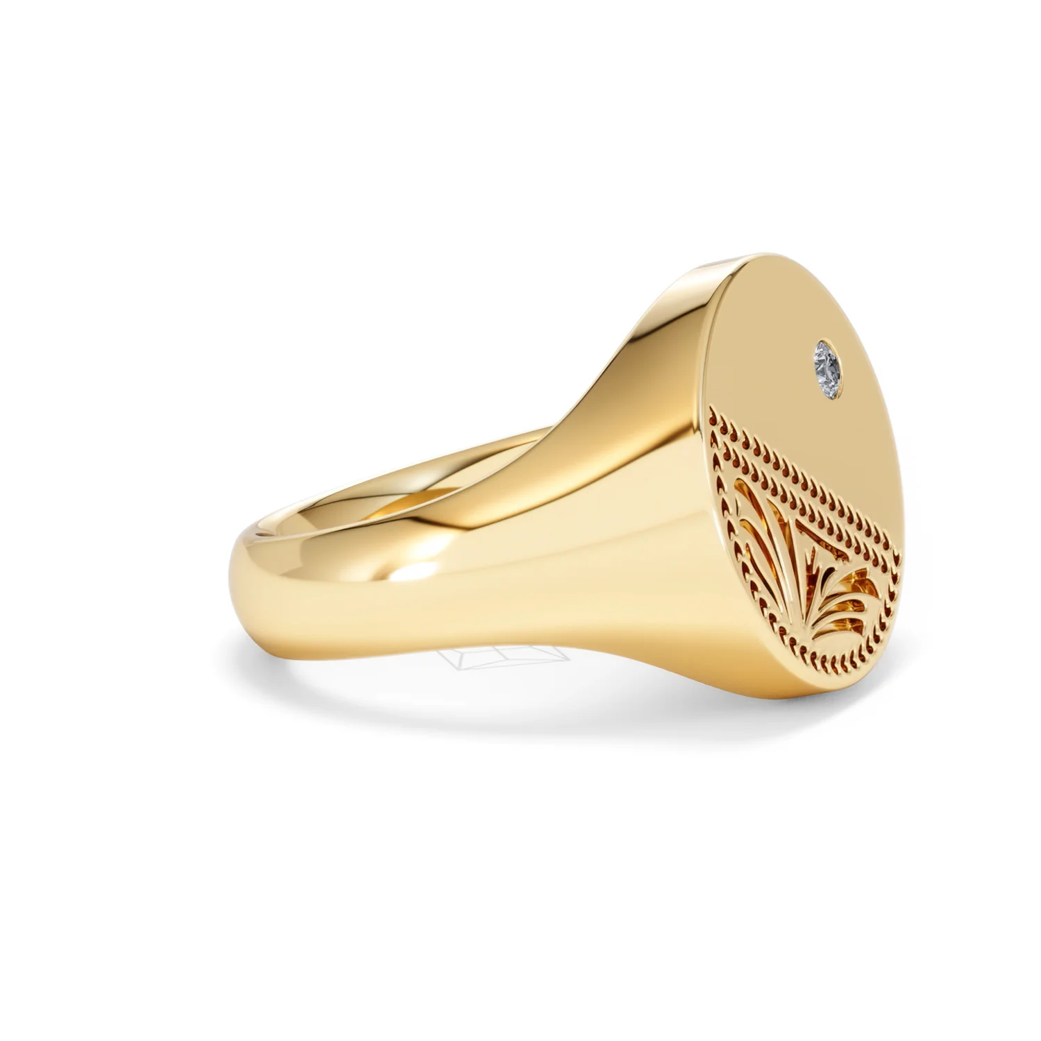 Crest 0.03ct Lab Diamond Men's Round Signet Ring in 18K Yellow Gold Vermeil - Image 22