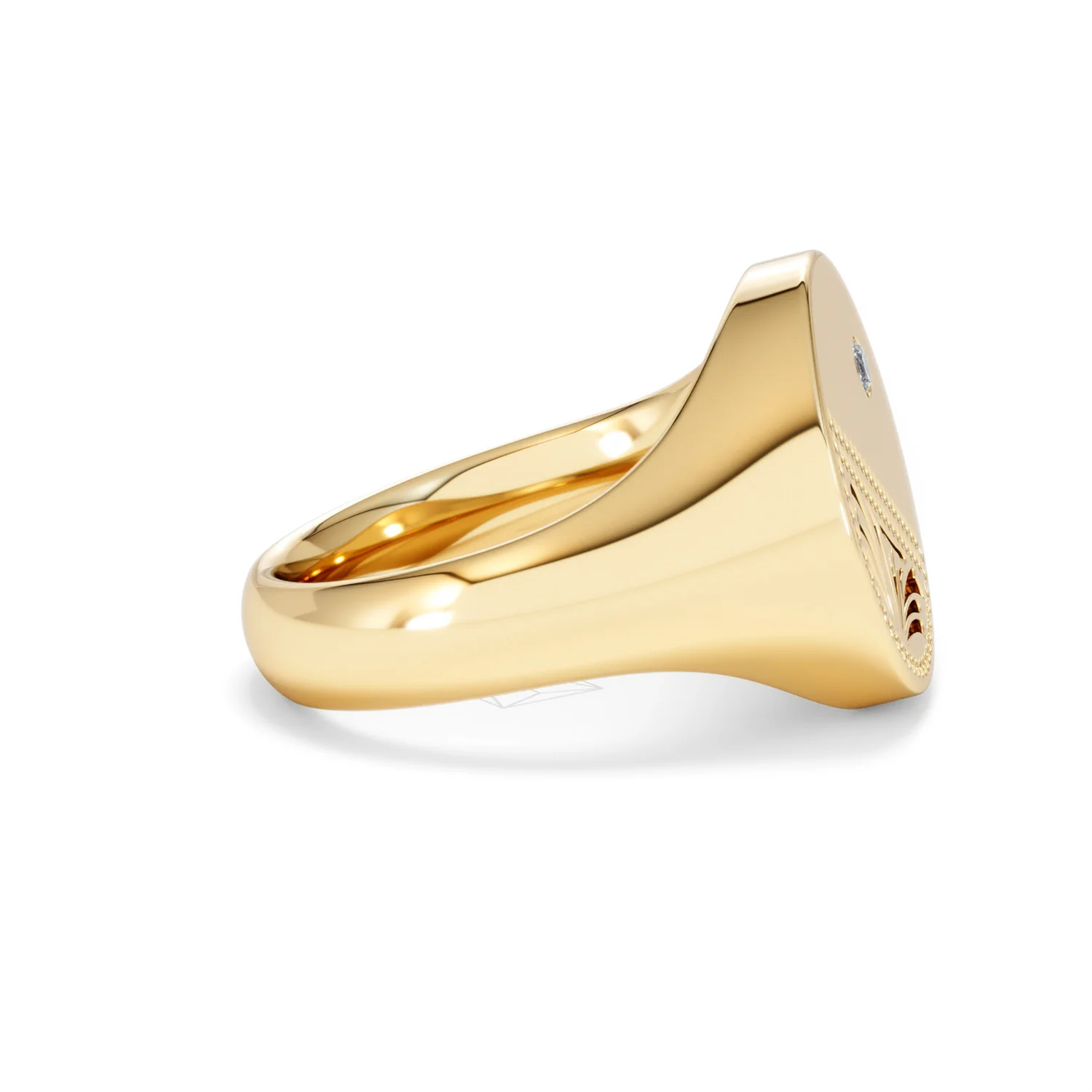 Crest 0.03ct Lab Diamond Men's Round Signet Ring in 18K Yellow Gold Vermeil - Image 26