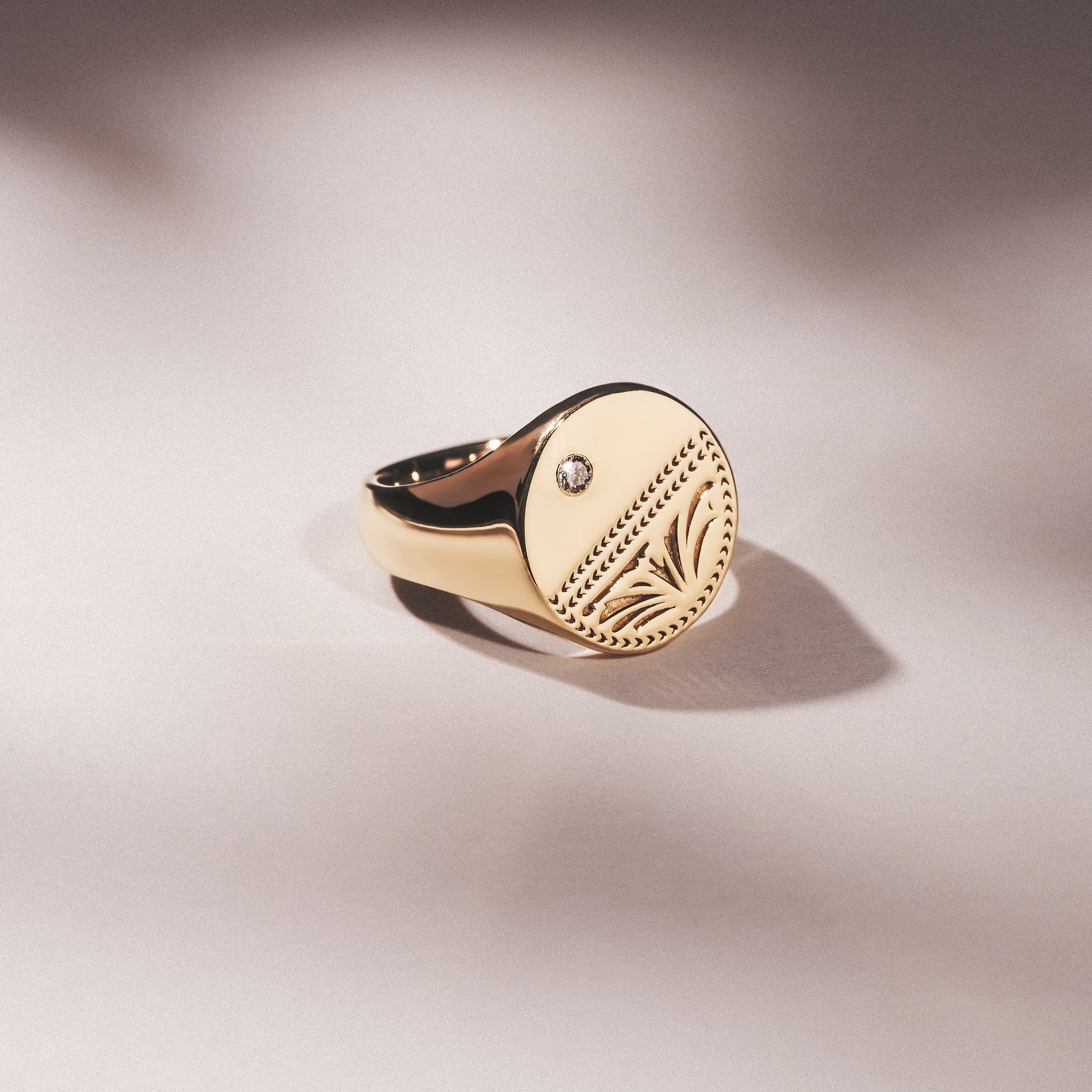 Crest 0.03ct Lab Diamond Men's Round Signet Ring in 18K Yellow Gold Vermeil - Image 6