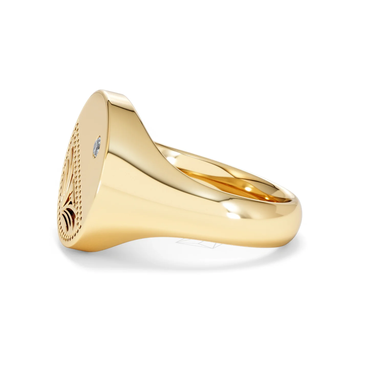 Crest 0.03ct Lab Diamond Men's Round Signet Ring in 18K Yellow Gold Vermeil - Image 71