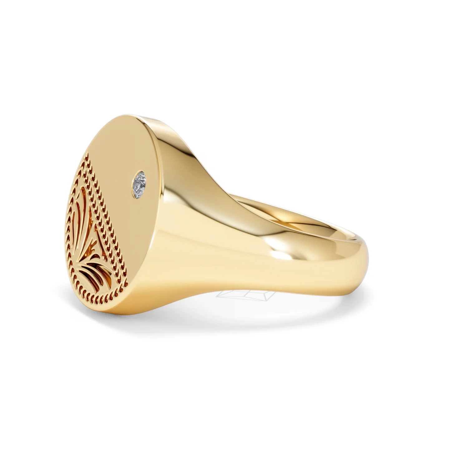 Crest 0.03ct Lab Diamond Men's Round Signet Ring in 18K Yellow Gold Vermeil - Image 74