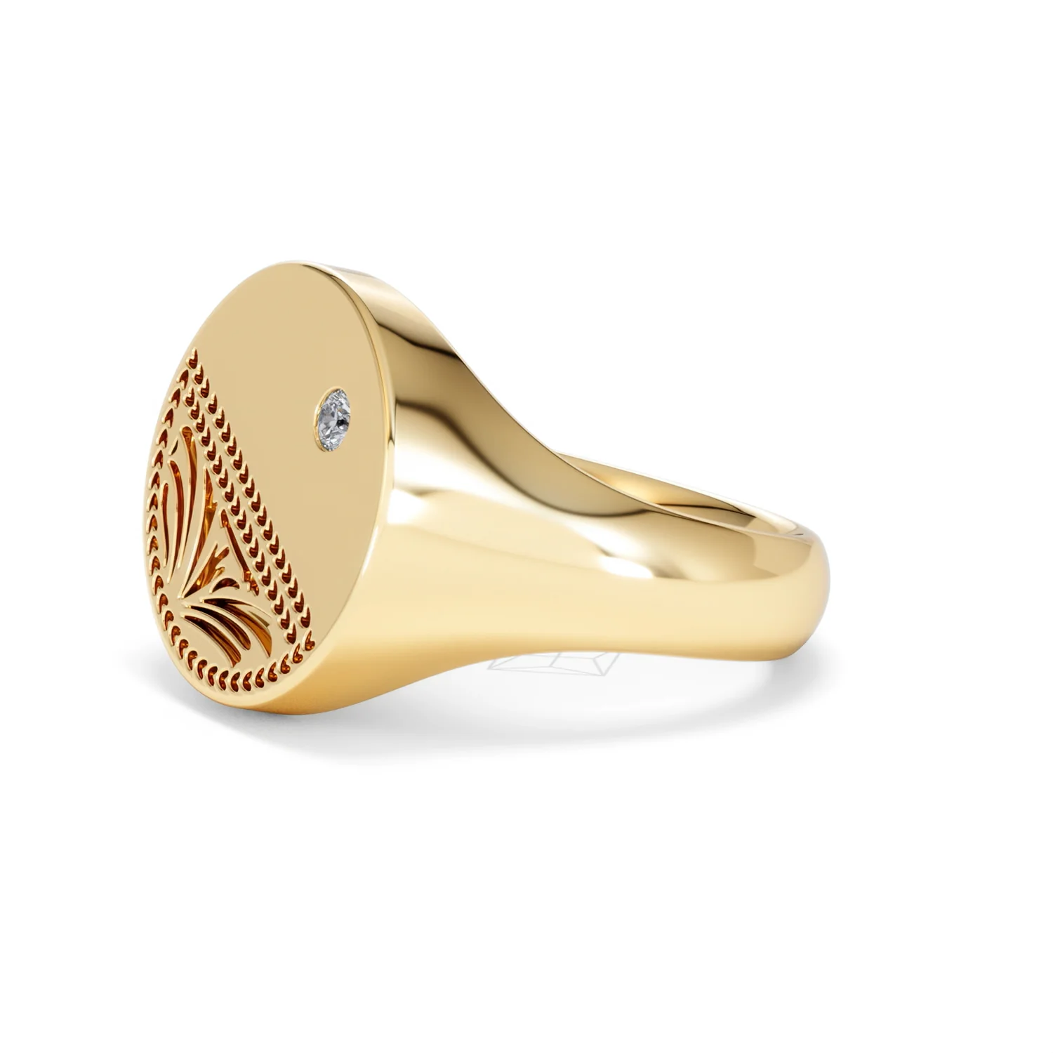 Crest 0.03ct Lab Diamond Men's Round Signet Ring in 18K Yellow Gold Vermeil - Image 75