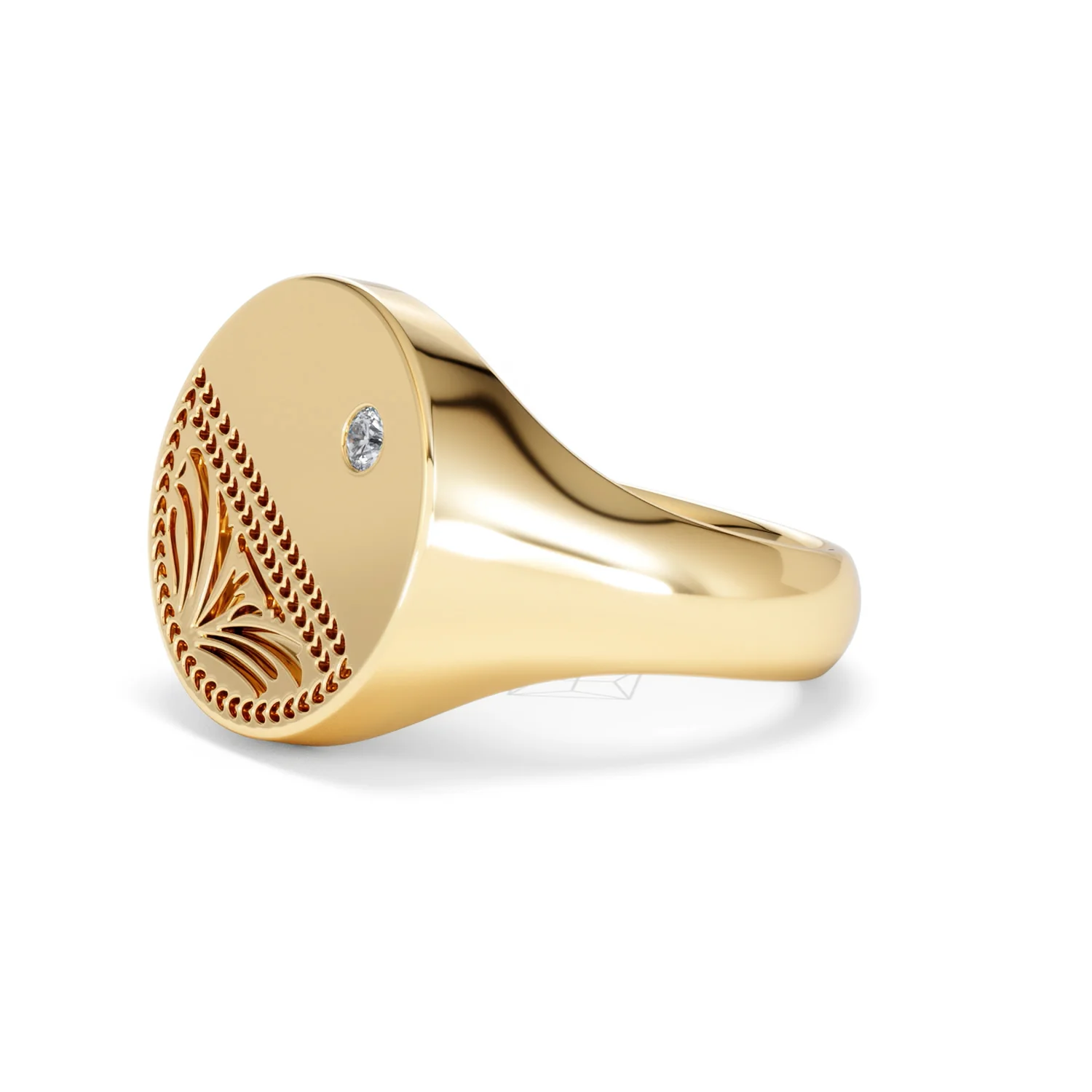 Crest 0.03ct Lab Diamond Men's Round Signet Ring in 18K Yellow Gold Vermeil - Image 76