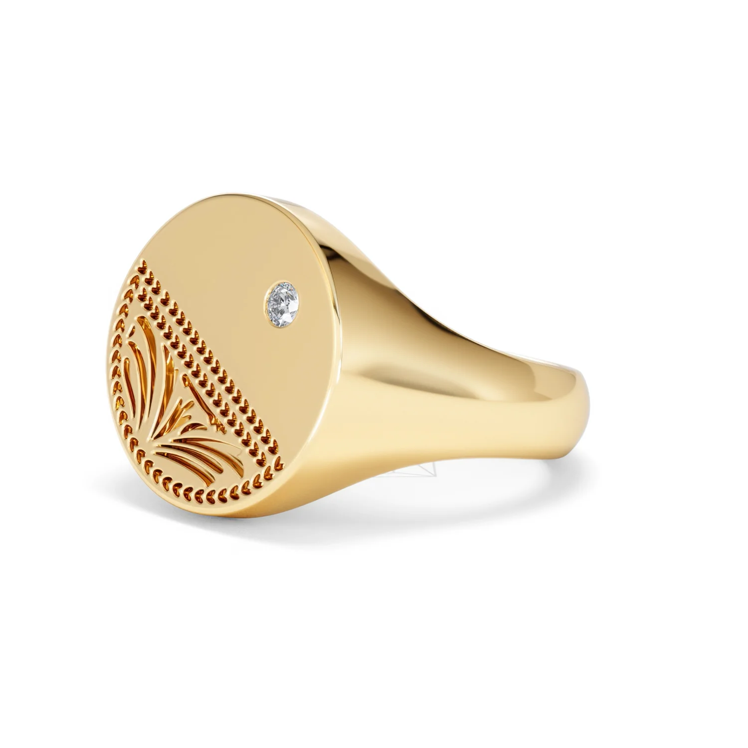 Crest 0.03ct Lab Diamond Men's Round Signet Ring in 18K Yellow Gold Vermeil - Image 78
