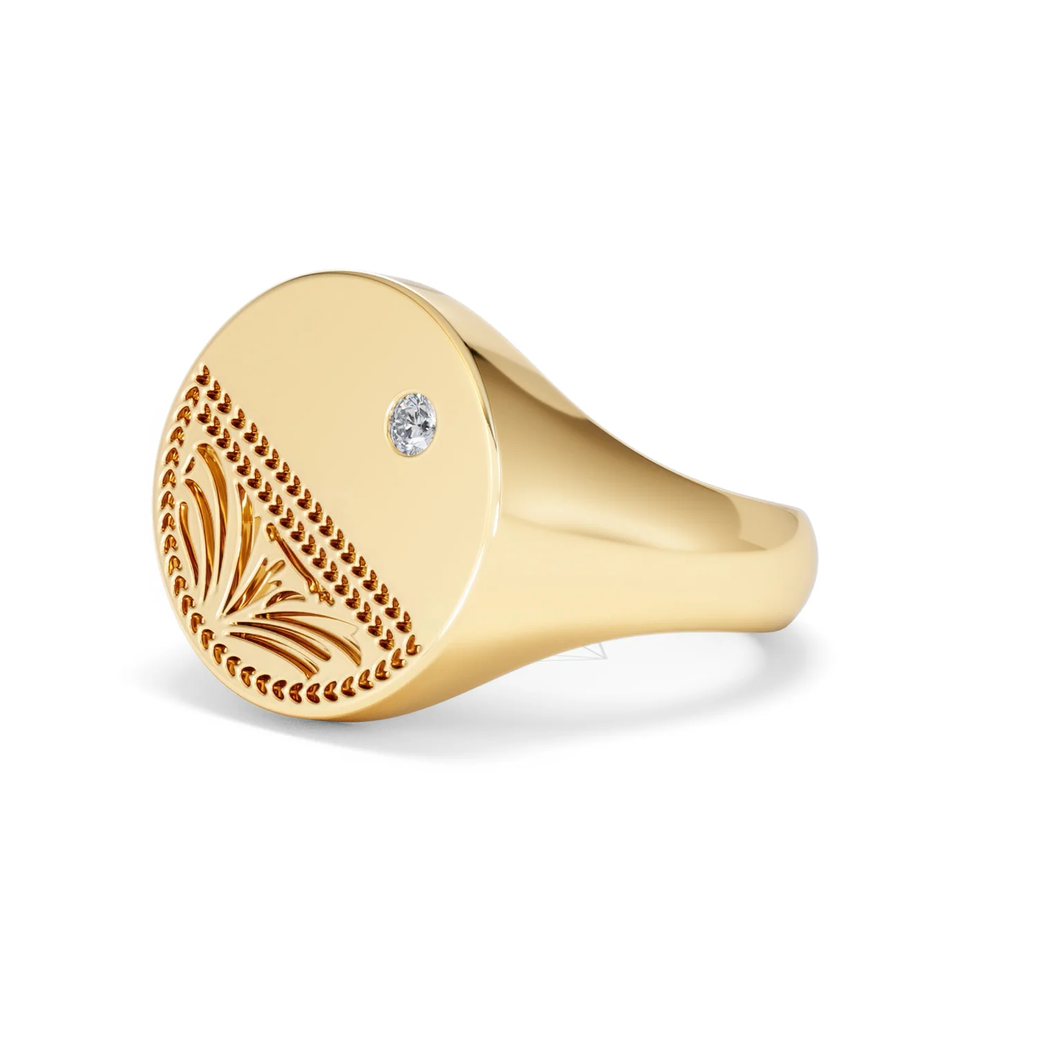 Crest 0.03ct Lab Diamond Men's Round Signet Ring in 18K Yellow Gold Vermeil - Image 79