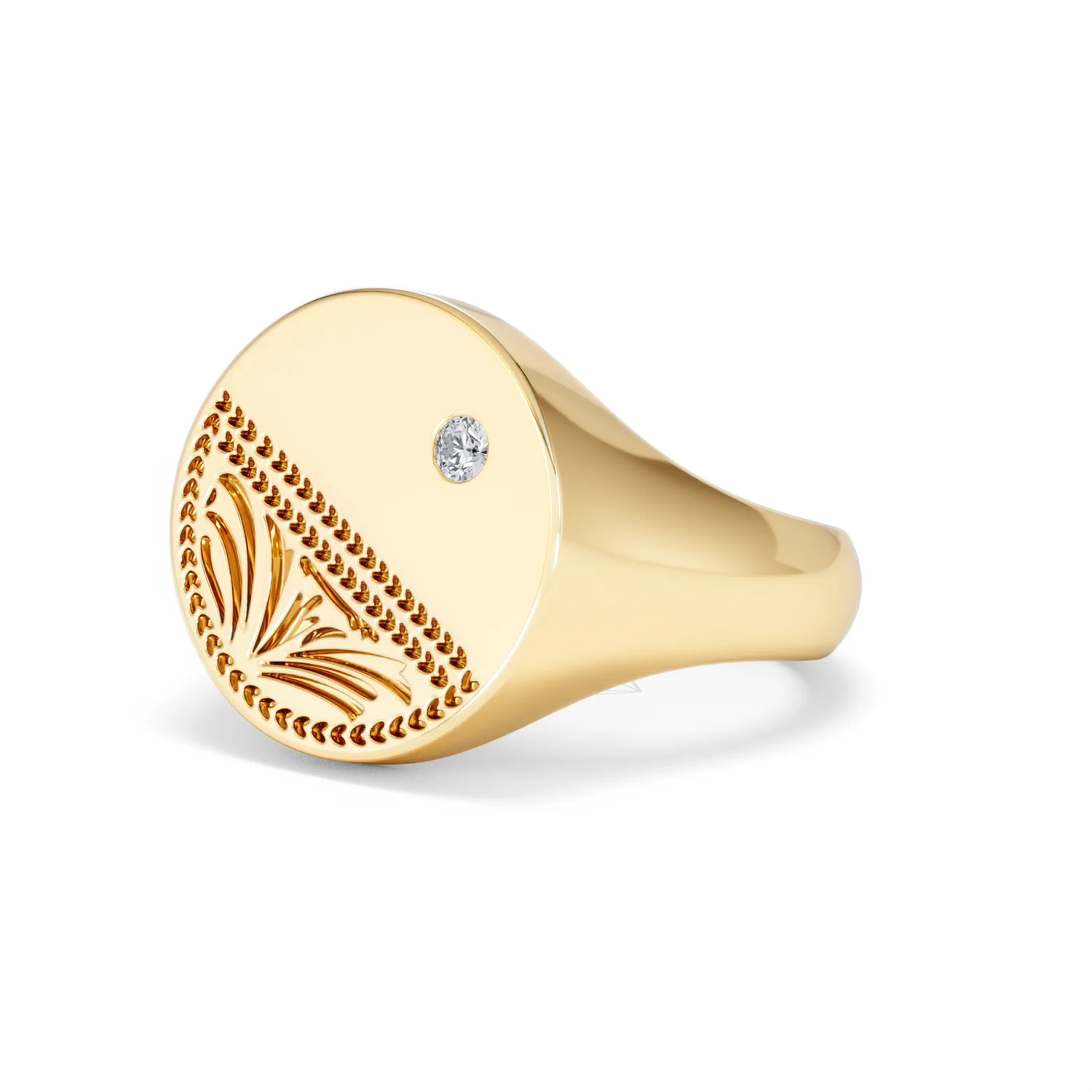 Crest 0.03ct Lab Diamond Men's Round Signet Ring in 18K Yellow Gold Vermeil - Image 80