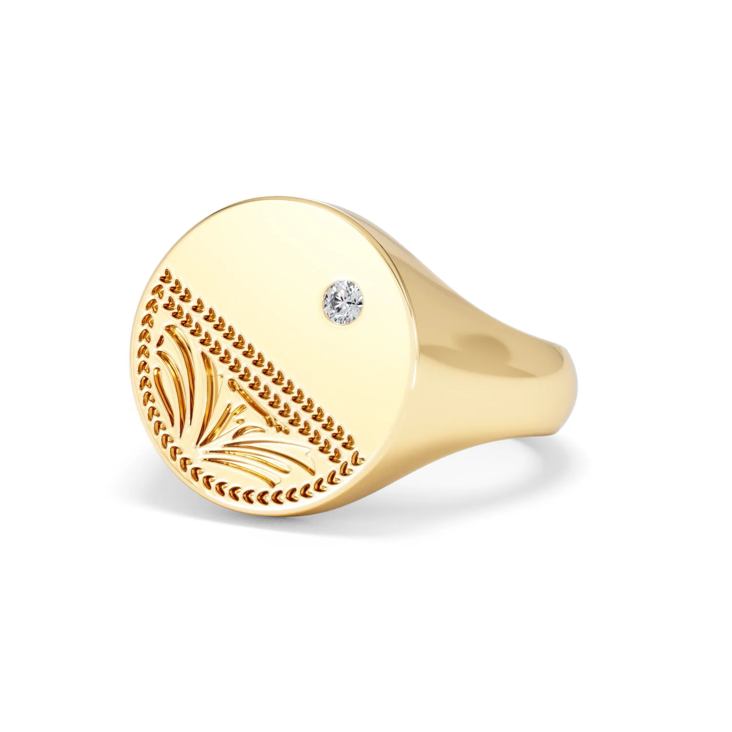 Crest 0.03ct Lab Diamond Men's Round Signet Ring in 18K Yellow Gold Vermeil - Image 82