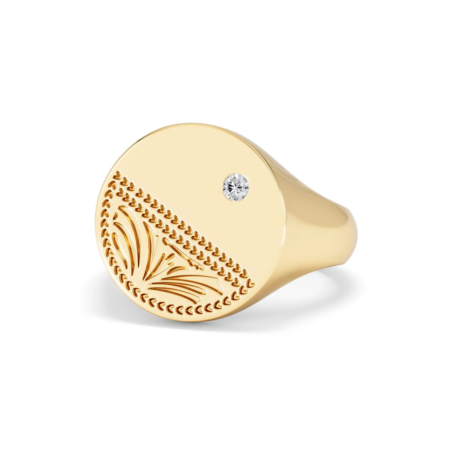 Crest 0.03ct Lab Diamond Men's Round Signet Ring in 18K Yellow Gold Vermeil - Image 84